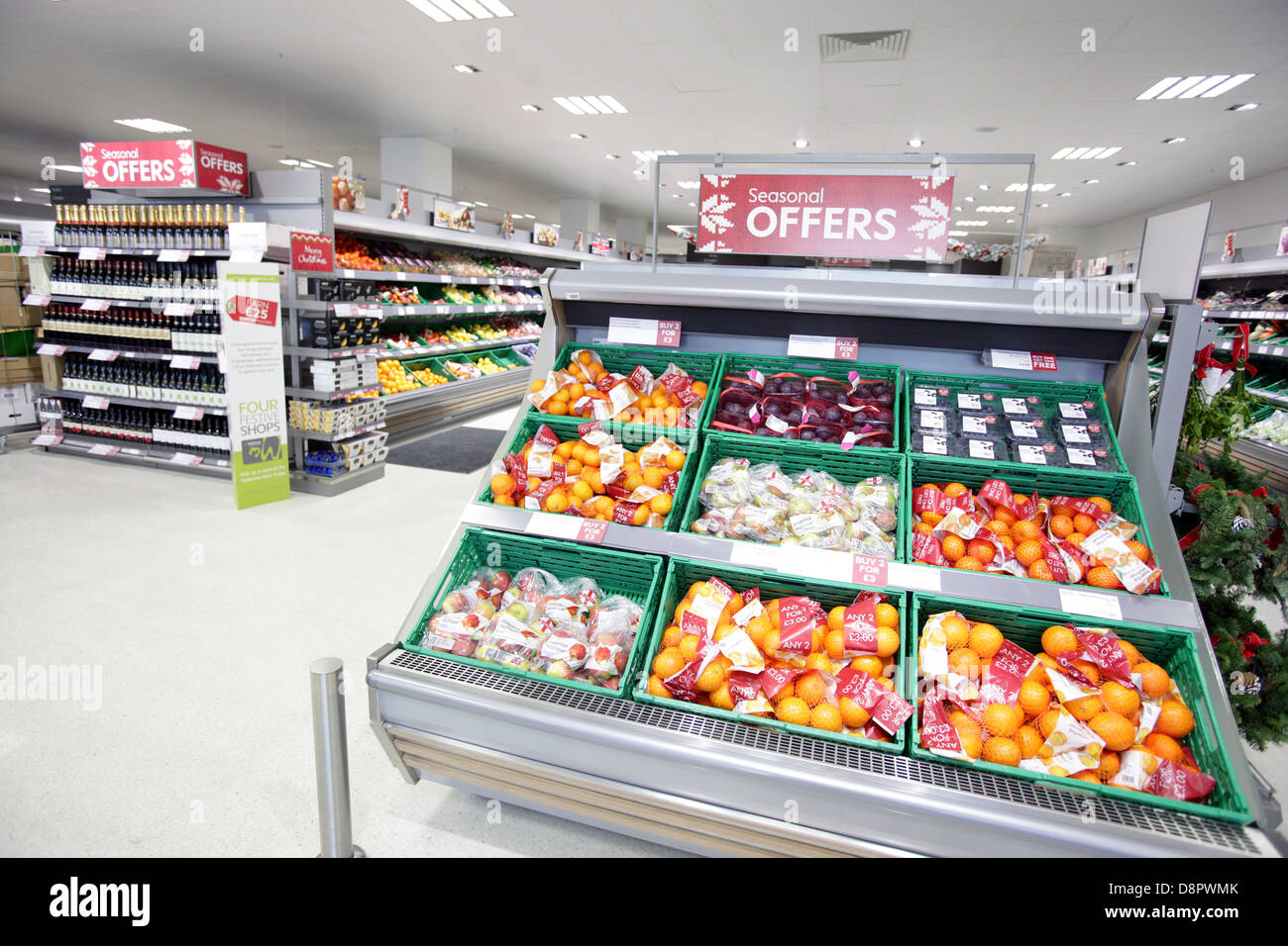 Produce aisles at the Waitrose Superstore in Cowbridge, Wales UK Stock