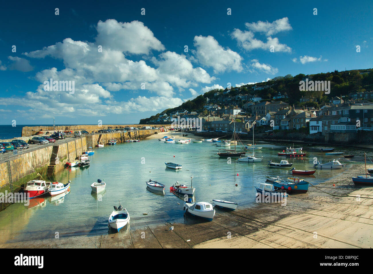 Mousehole Harbour and Mousehole near Penzance, Cornwall Stock Photo
