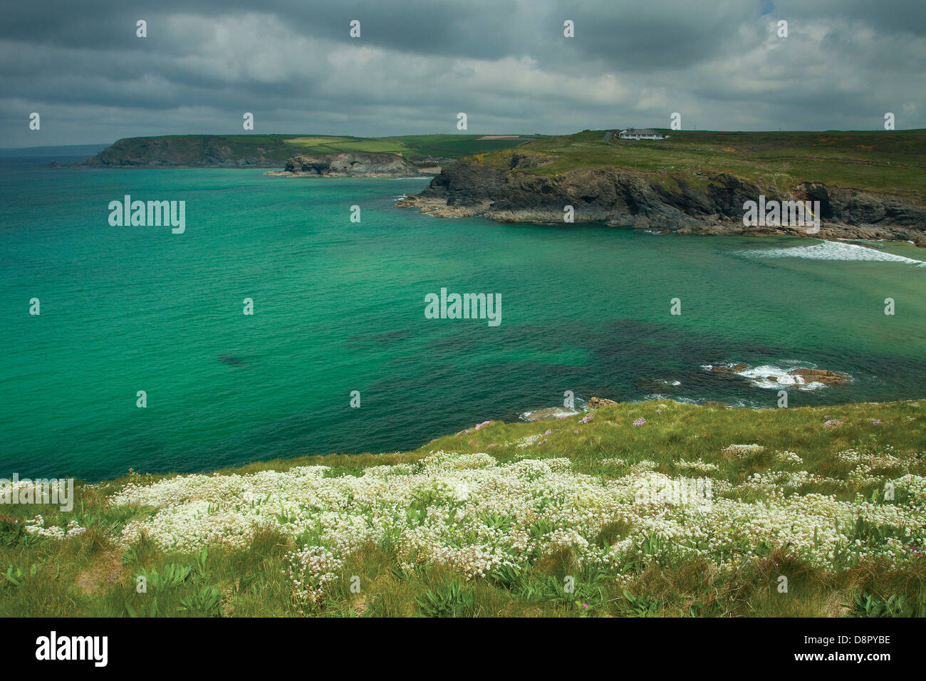 Poldhu Cove near Mullion, on the Lizard Peninsula, Cornwall Stock Photo