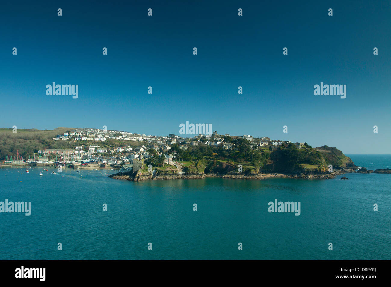 Polruan and the River Fowey from Fowey, Cornwall Stock Photo