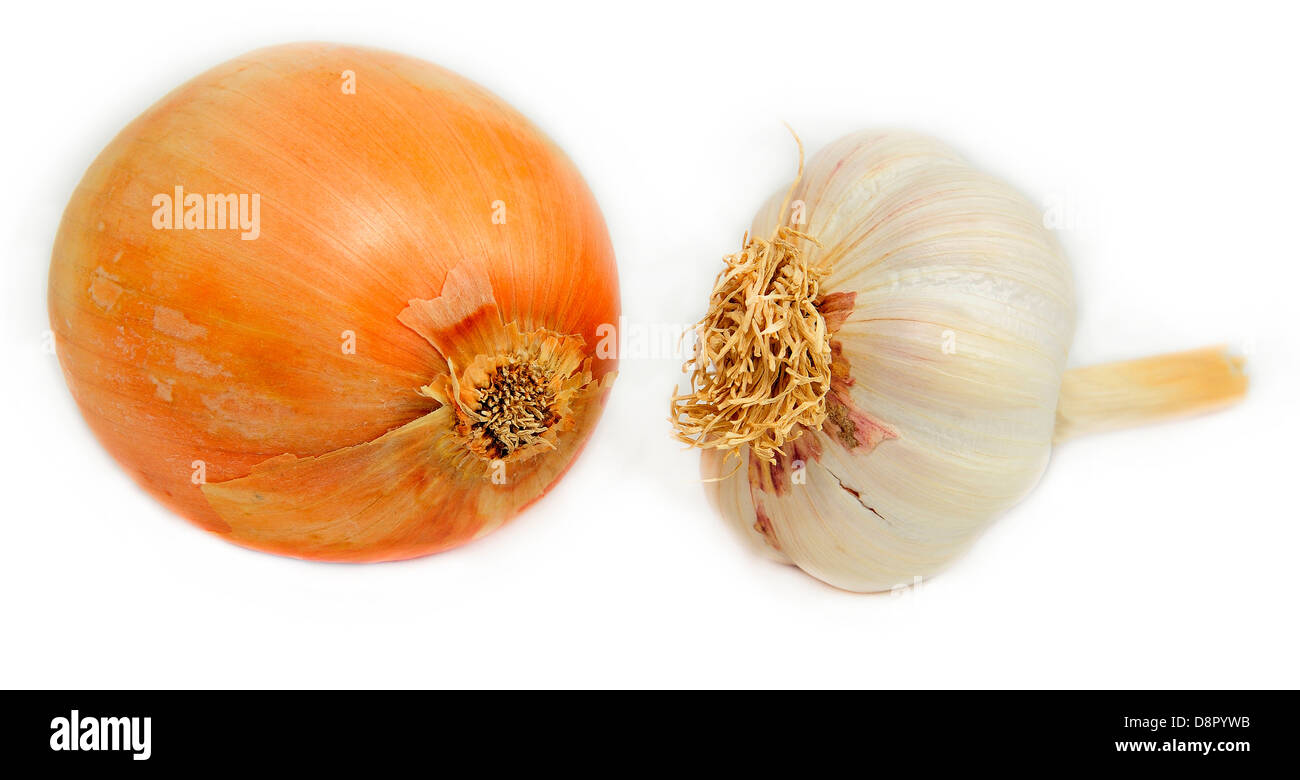 Onion and garlic on white background Stock Photo - Alamy