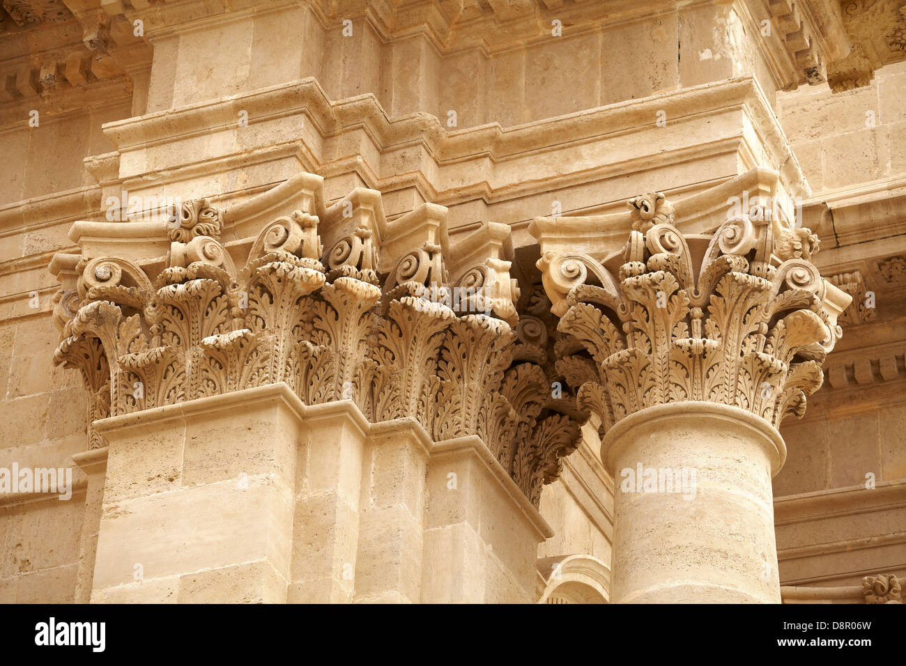 Architecture detail of the the Baroque Cathedral or duomo in Siracusa (Syracuse), Sicily, Italy UNESCO Stock Photo