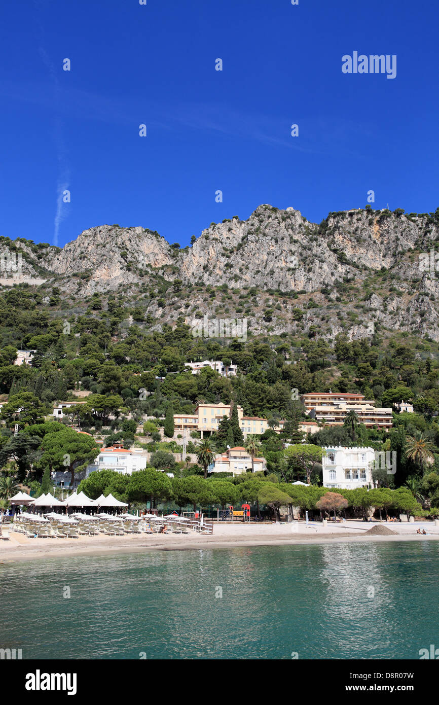 The Cap d'Ail beach called la Petite Afrique, French Riviera, France Stock Photo