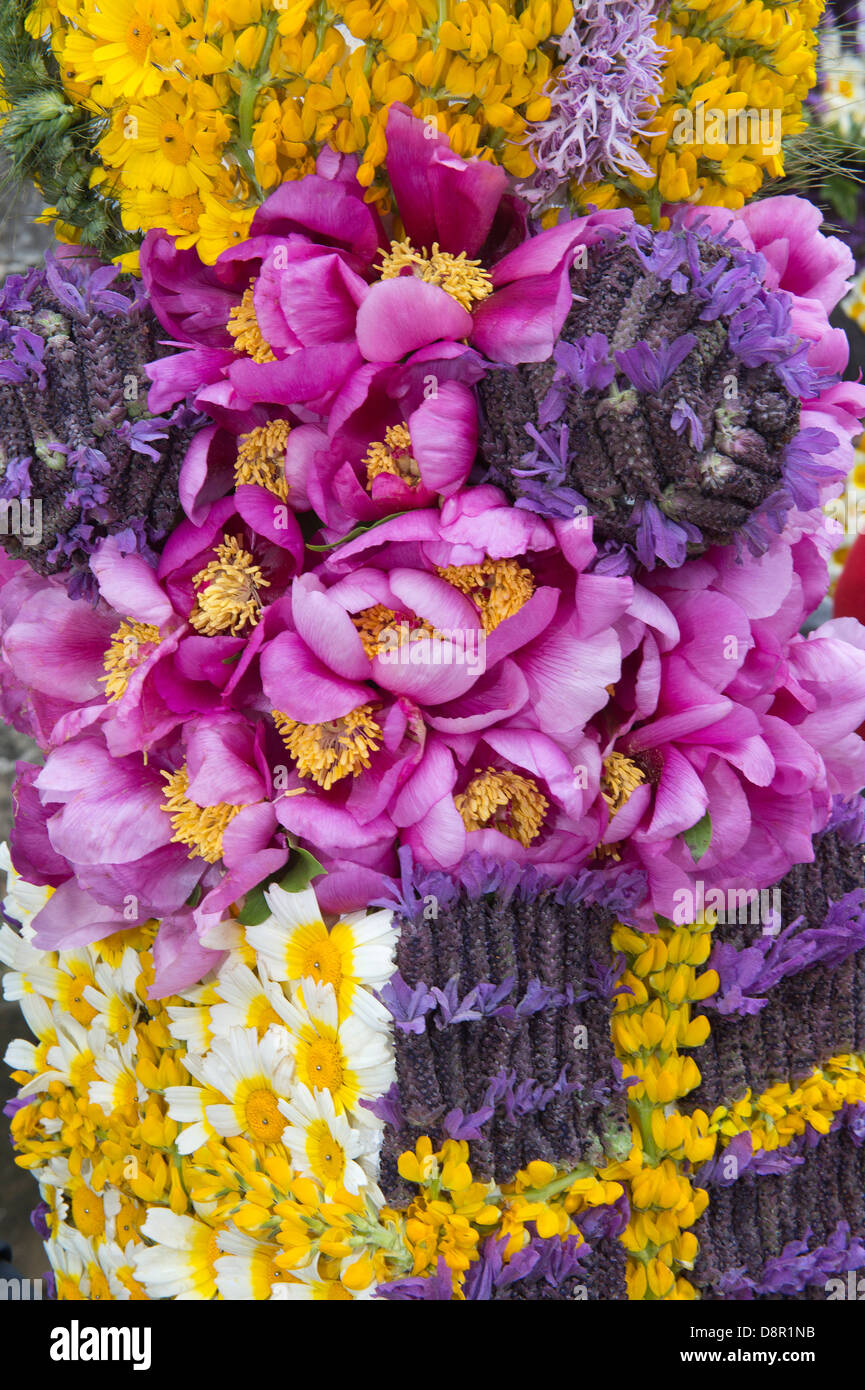 Details of the flower arrangement for the Easter Sunday Flower Torches Festival São Brás de Alportel Algarve Portugal Europe Stock Photo