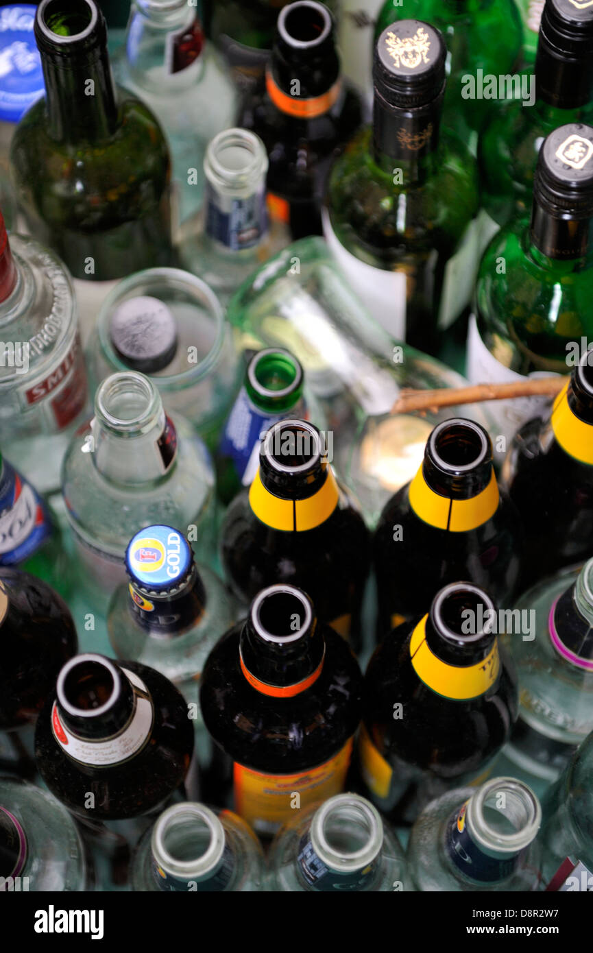 Empty drinks bottles in recycling box Stock Photo