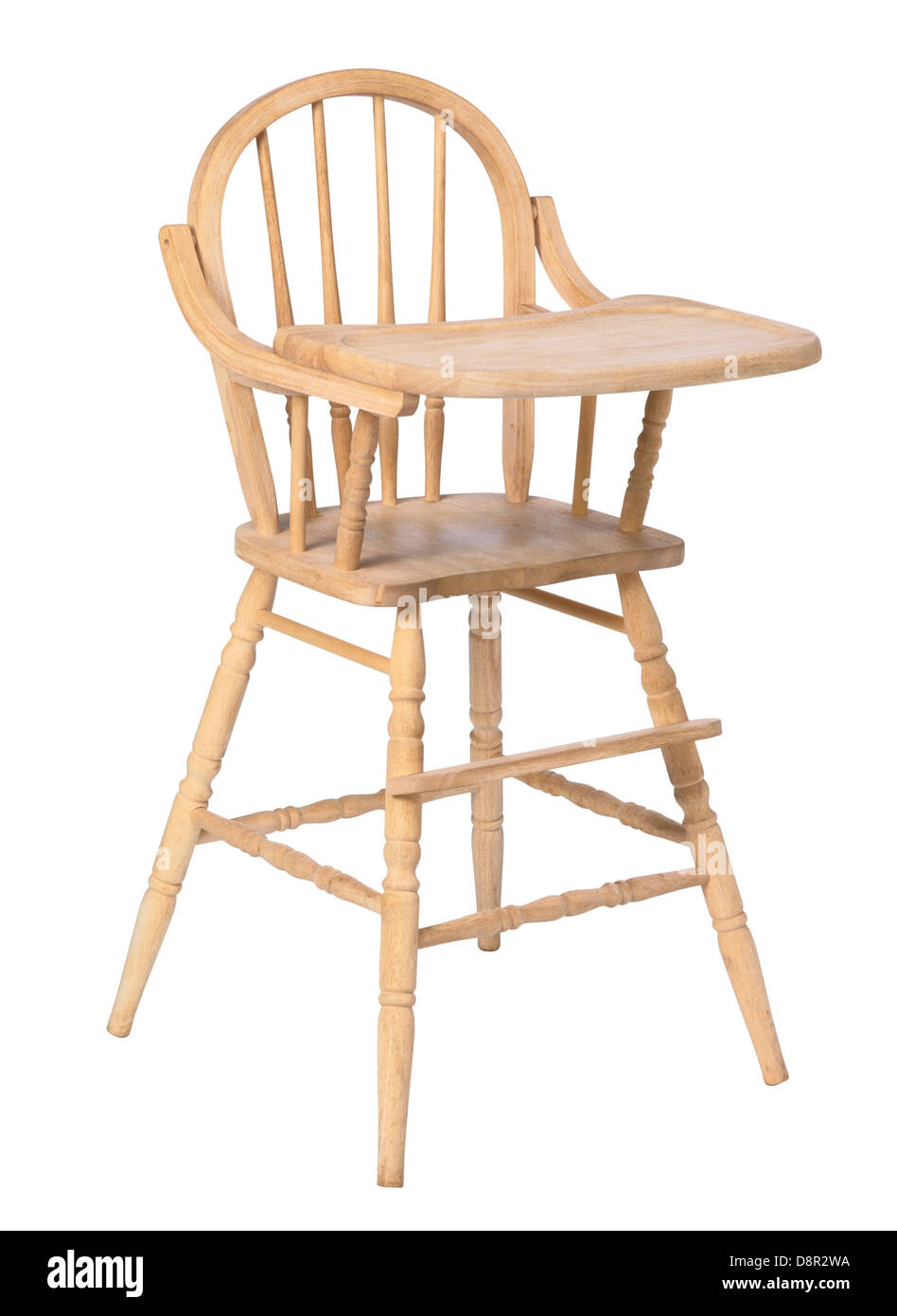 Chipped Wooden Highchair isolated (baby feeding chair ) Stock Photo