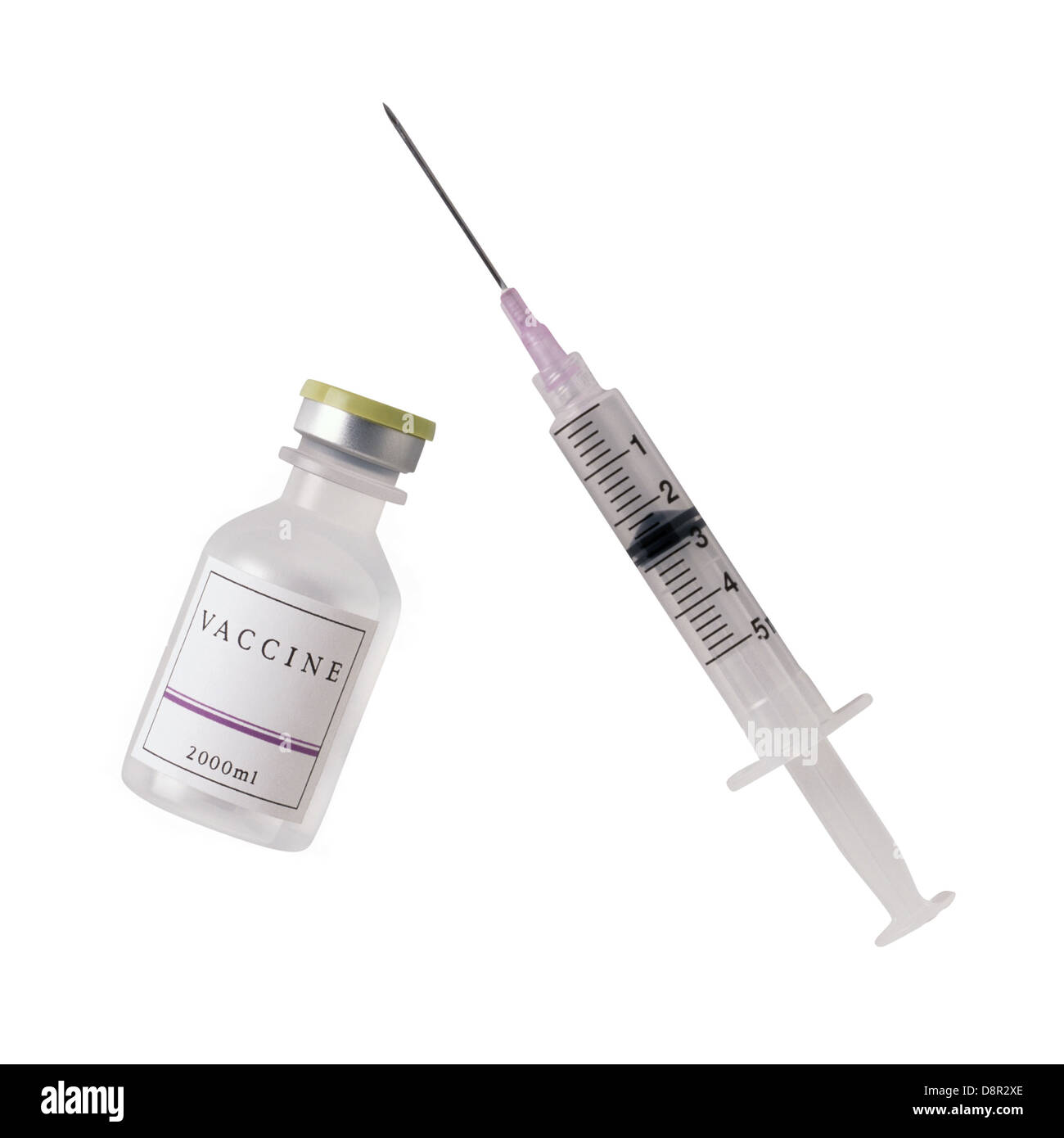 Syringe and vaccine bottle on white background Stock Photo