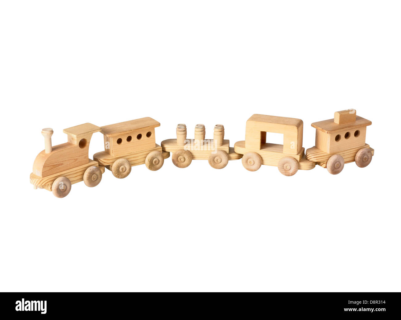 Toy trains made of wood Stock Photo
