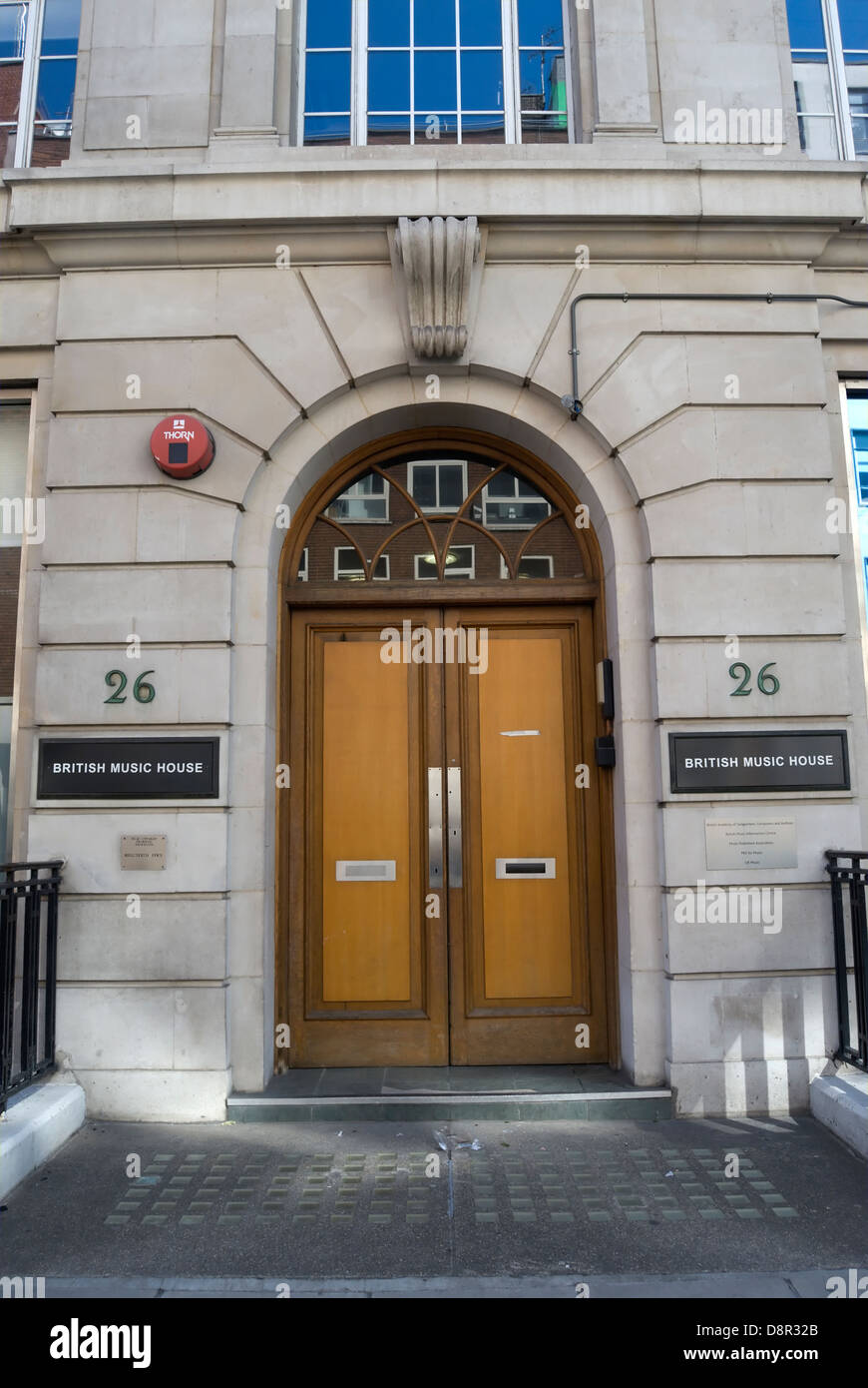 entrance to british music house, berners street, london, england Stock Photo