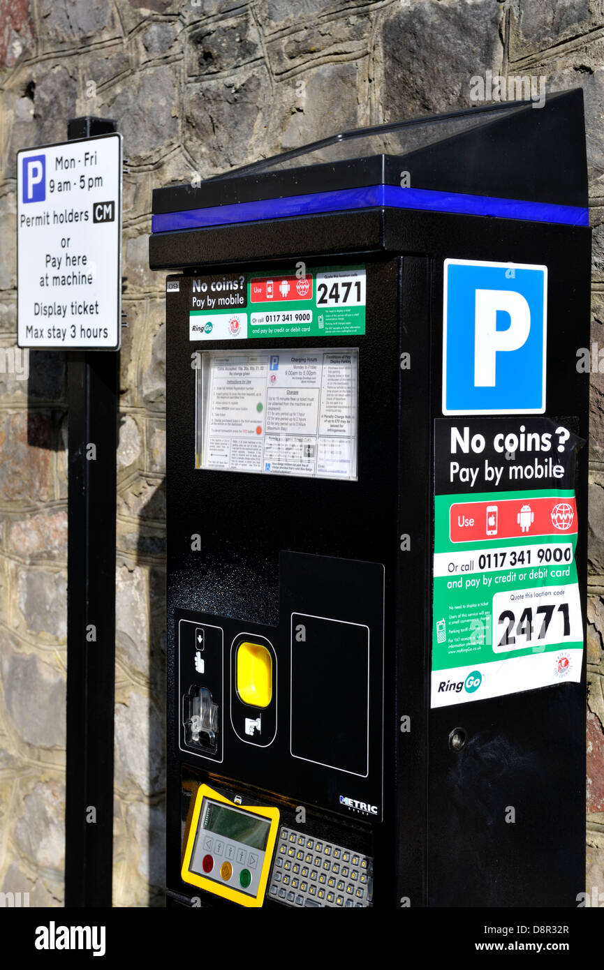 Pay and Display Parking meter, residential restricted parking zone Bristol UK Stock Photo