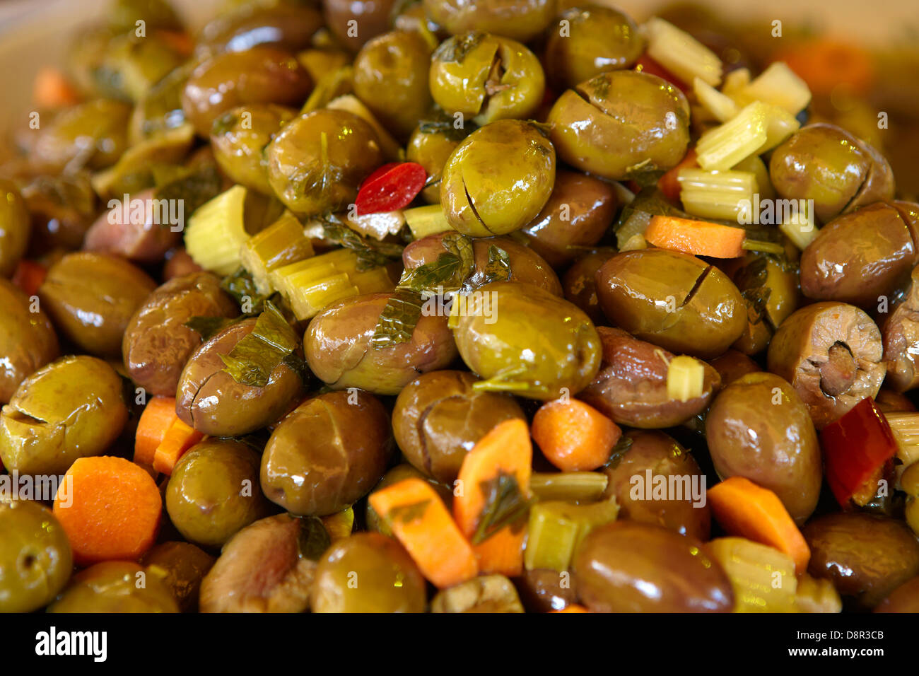 Olives, food market of Ortigia, Sicily, Italy Stock Photo