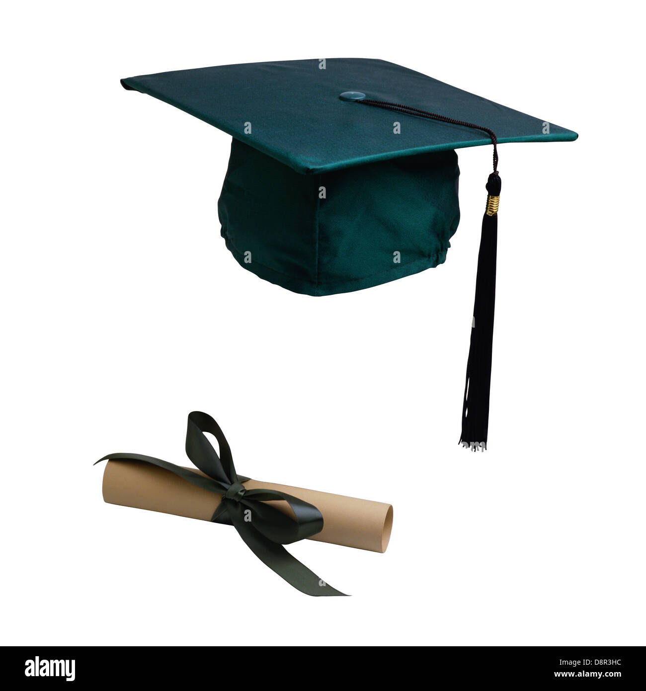 Graduation hat and diploma Stock Photo