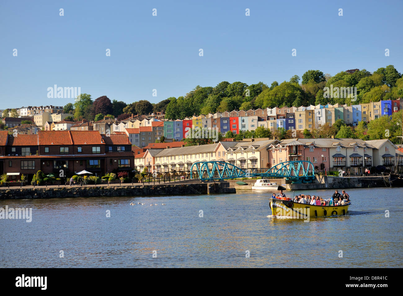 Bristol floating harbour with Hotwells and colourful Clifton Wood