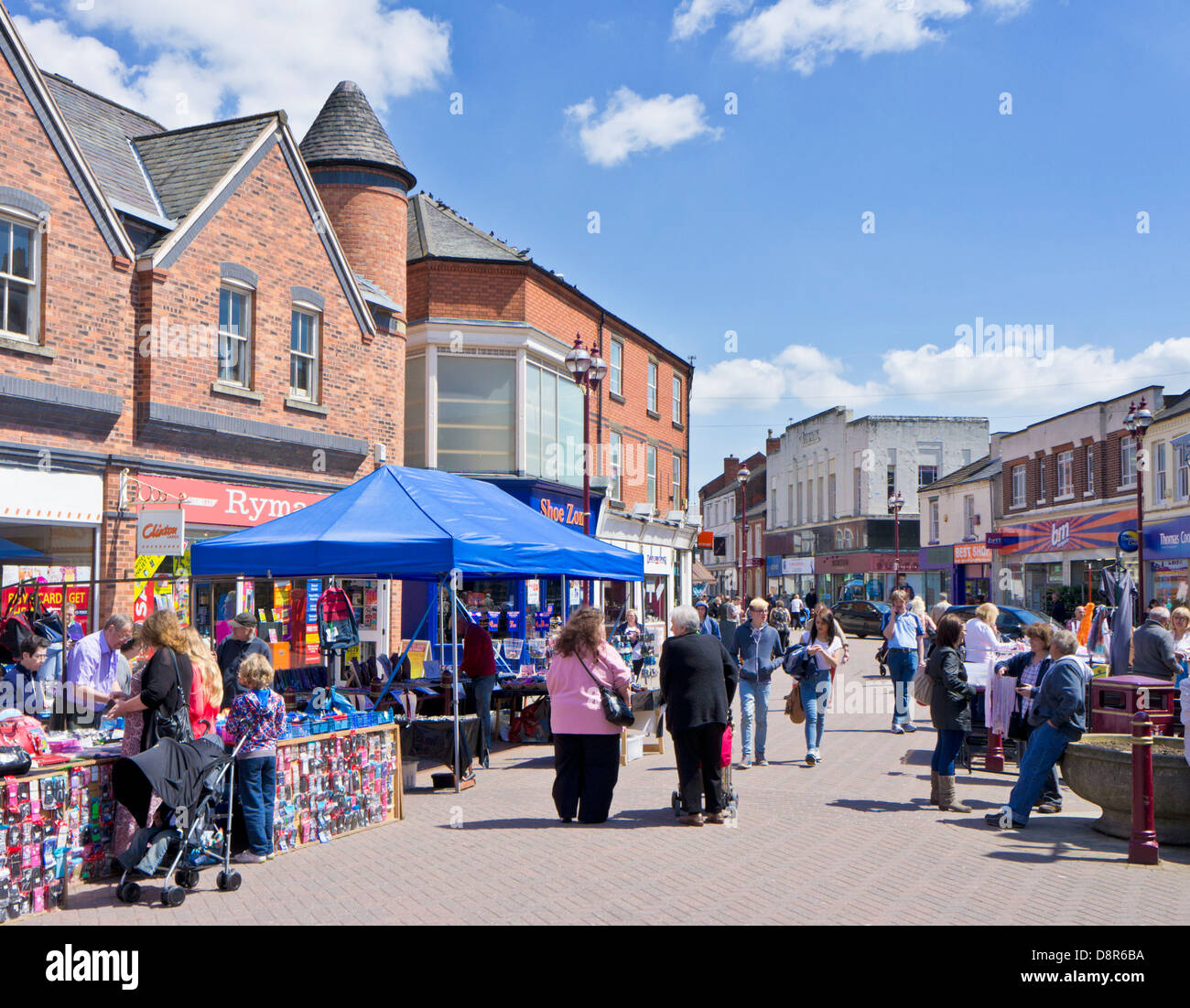 Busy Market place on Market day in Long Eaton Derbyshire England UK GB