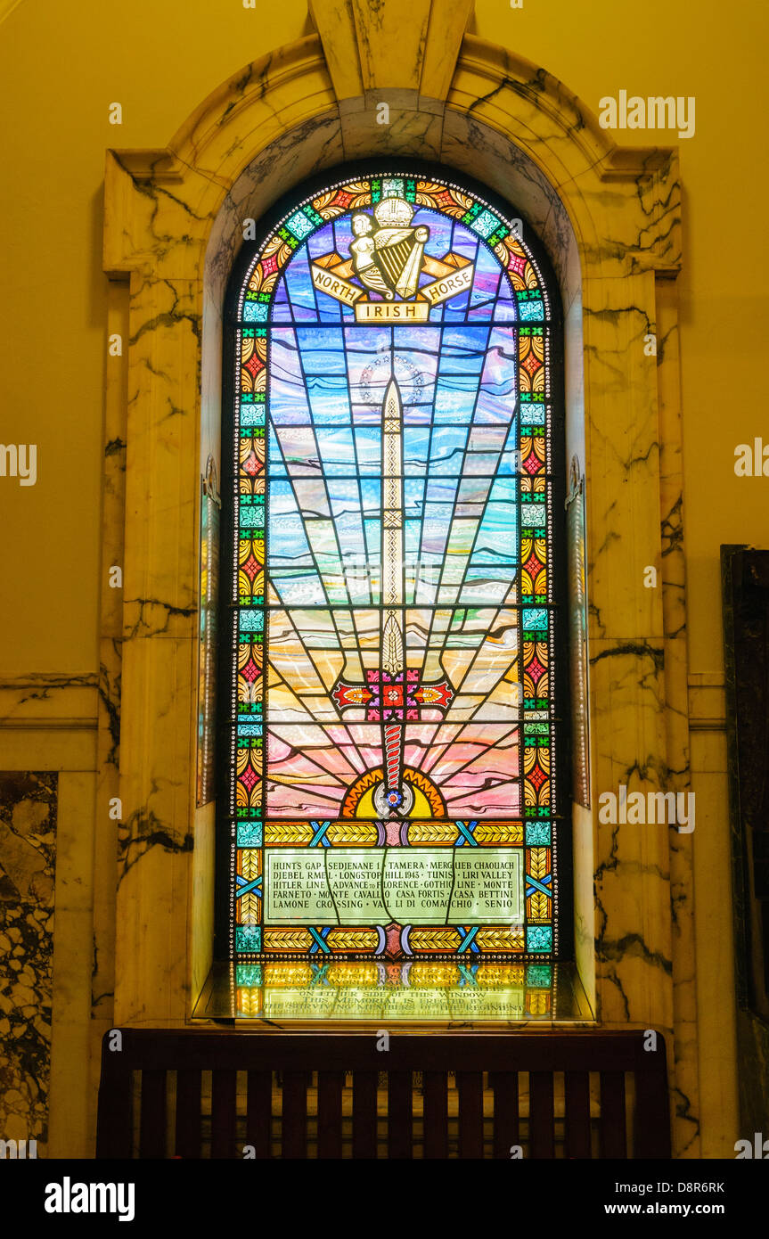 Stained glass window commemorating soldiers from WW2 in Belfast City