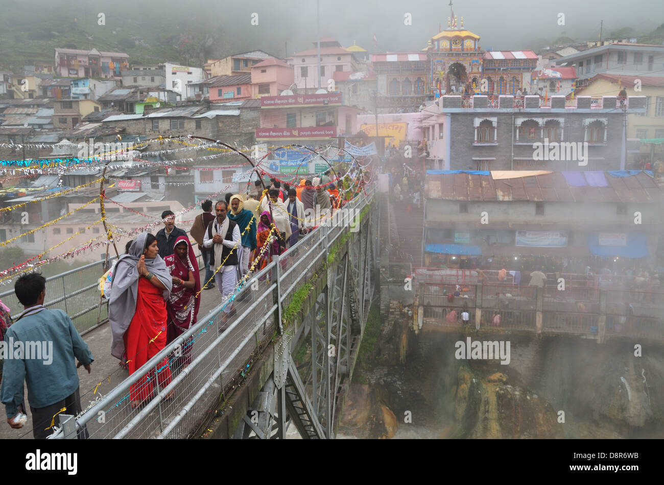 Badrinath Temple in the Himalayas, Badrinath, Uttarakhand, India Stock Photo