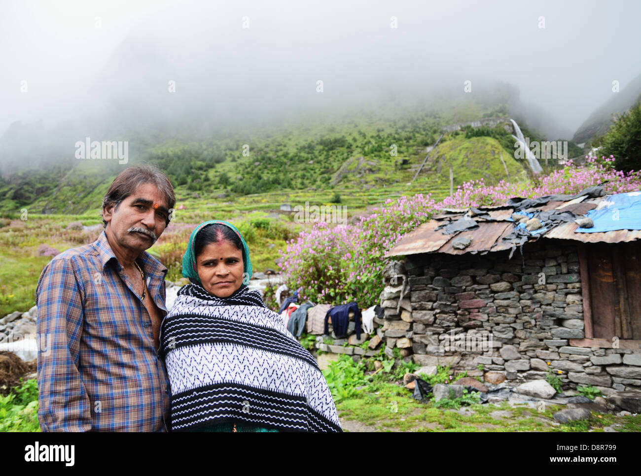 Rural couple, Badrinath, India Stock Photo