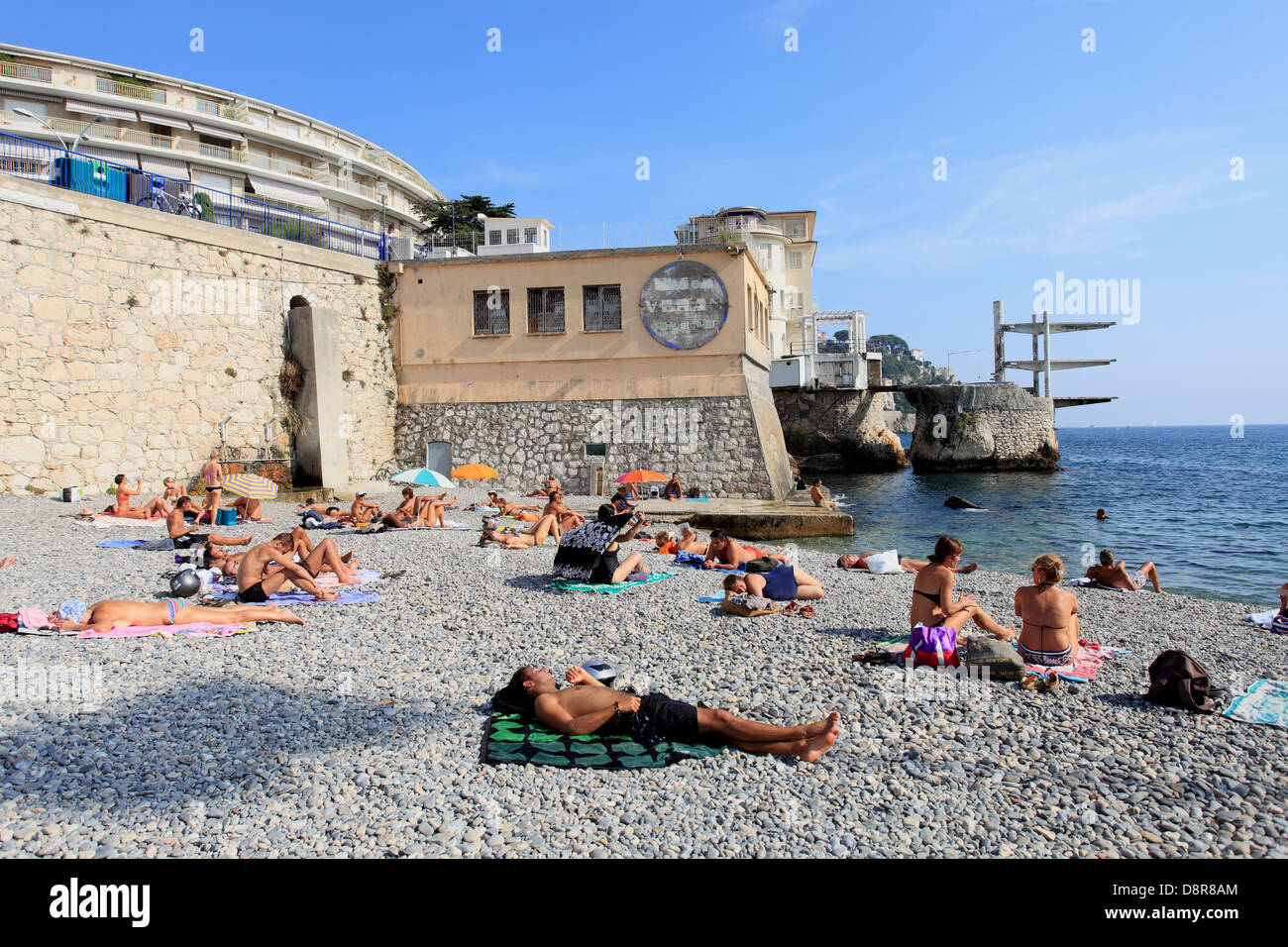 The beach of Nice called La Reserve, French Riviera, France Stock Photo