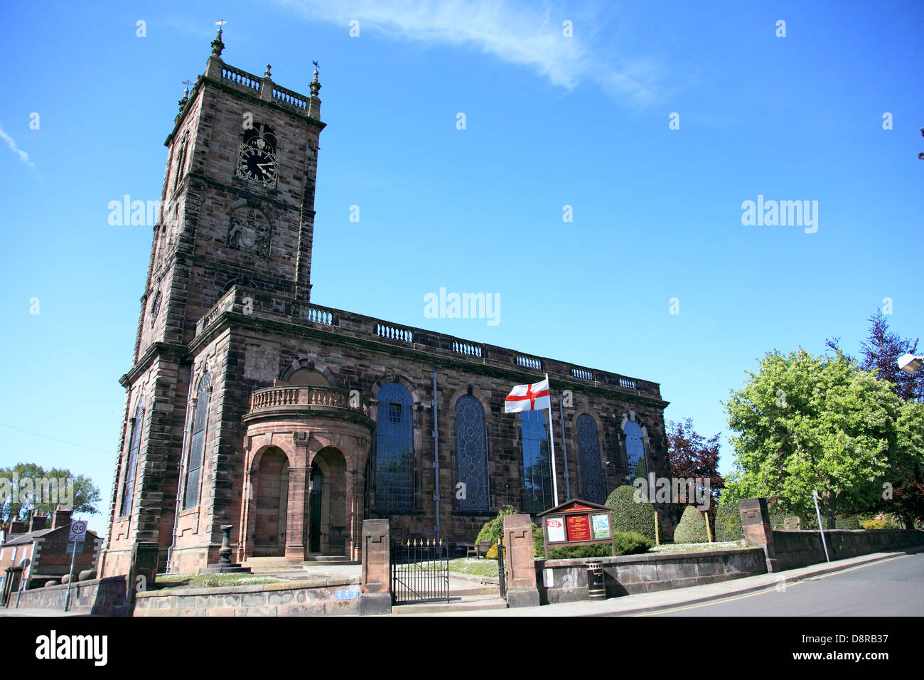 St. Alkmund’s Church, a large 18th century sandstone church built in 1712-13 with a semicircular porch, Whitchurch, Shropshire Stock Photo