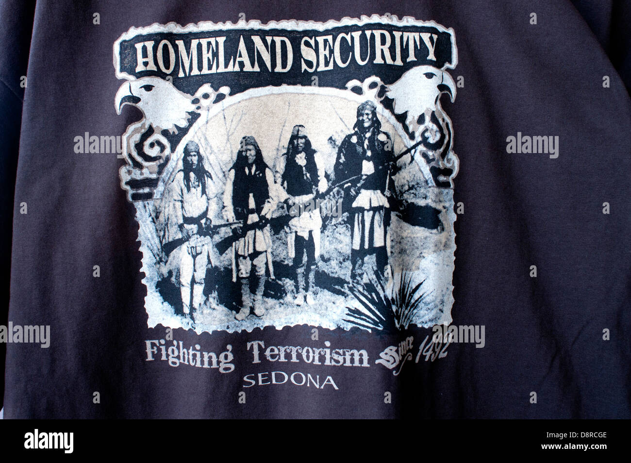 T-shirt mocking the US government's Homeland Security policy. Stock Photo