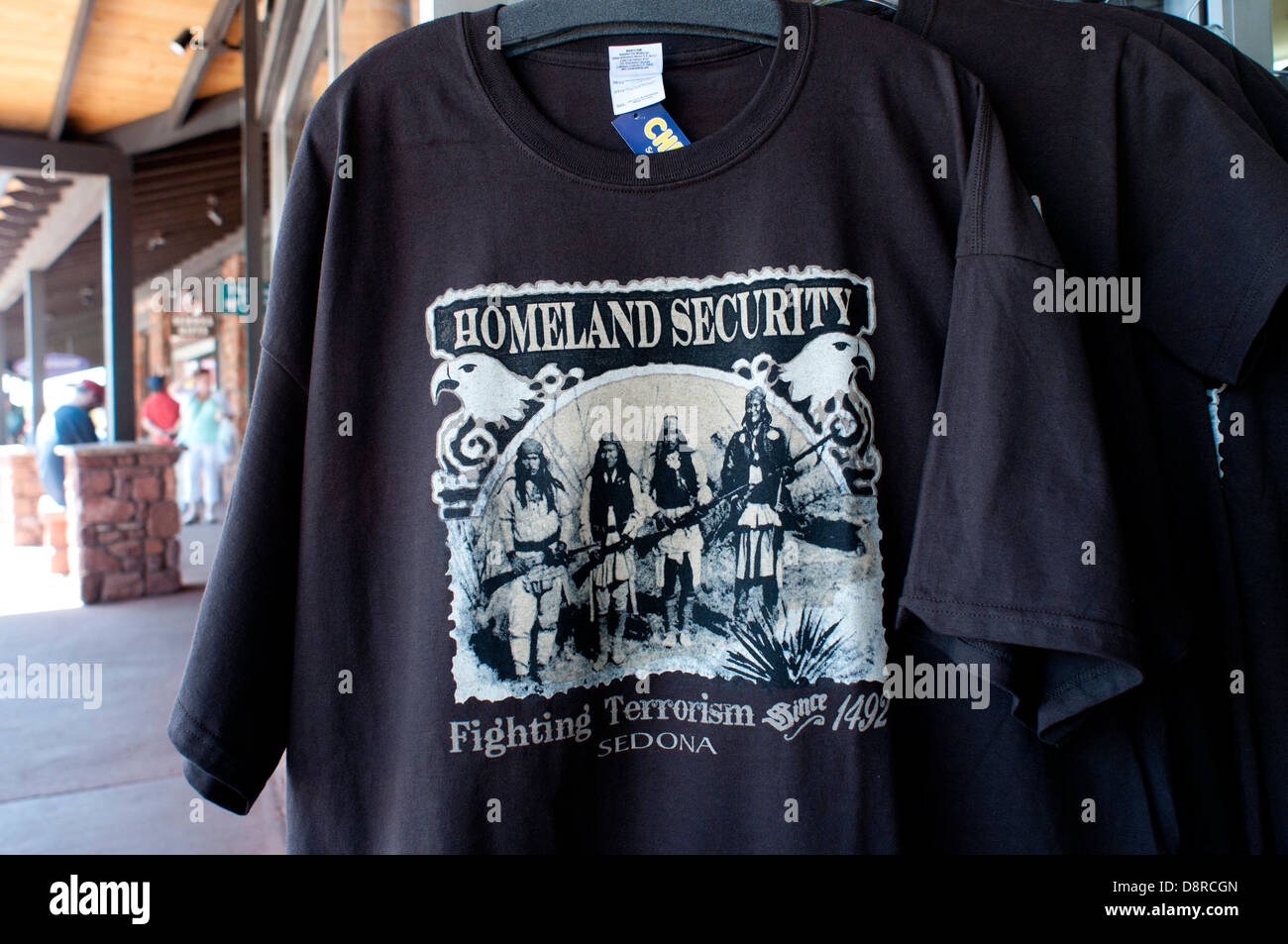 T-shirt mocking the US government's Homeland Security policy. Stock Photo