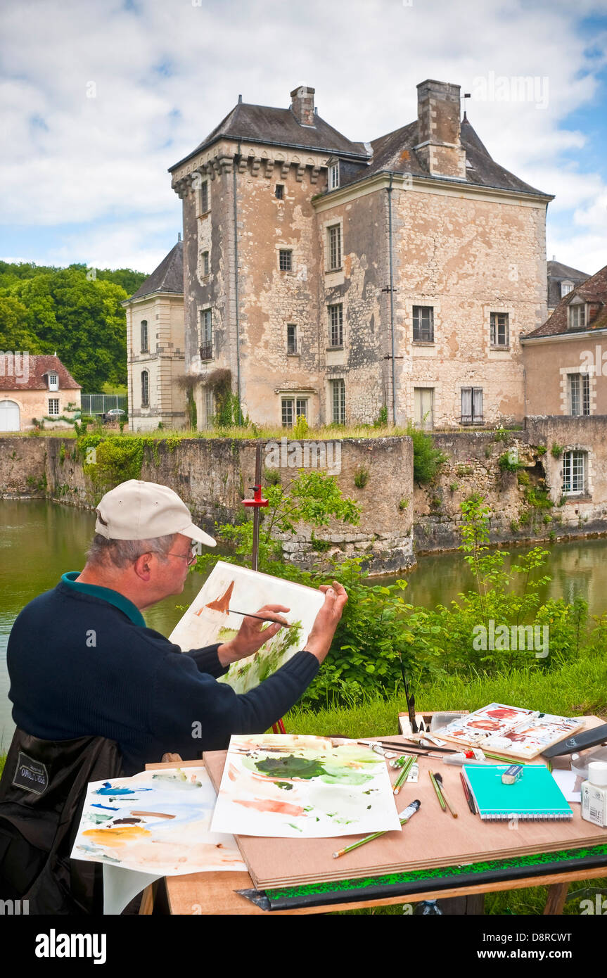 Outdoor amateur artist / painter at work - France. Stock Photo