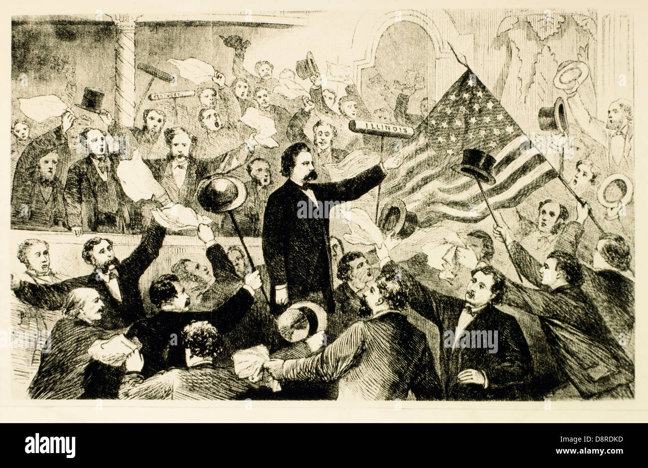 Governor Horatio Seymour of New York Being Nominated for President at 1868 Democratic National Convention, Tammany Hall, NY, USA Stock Photo