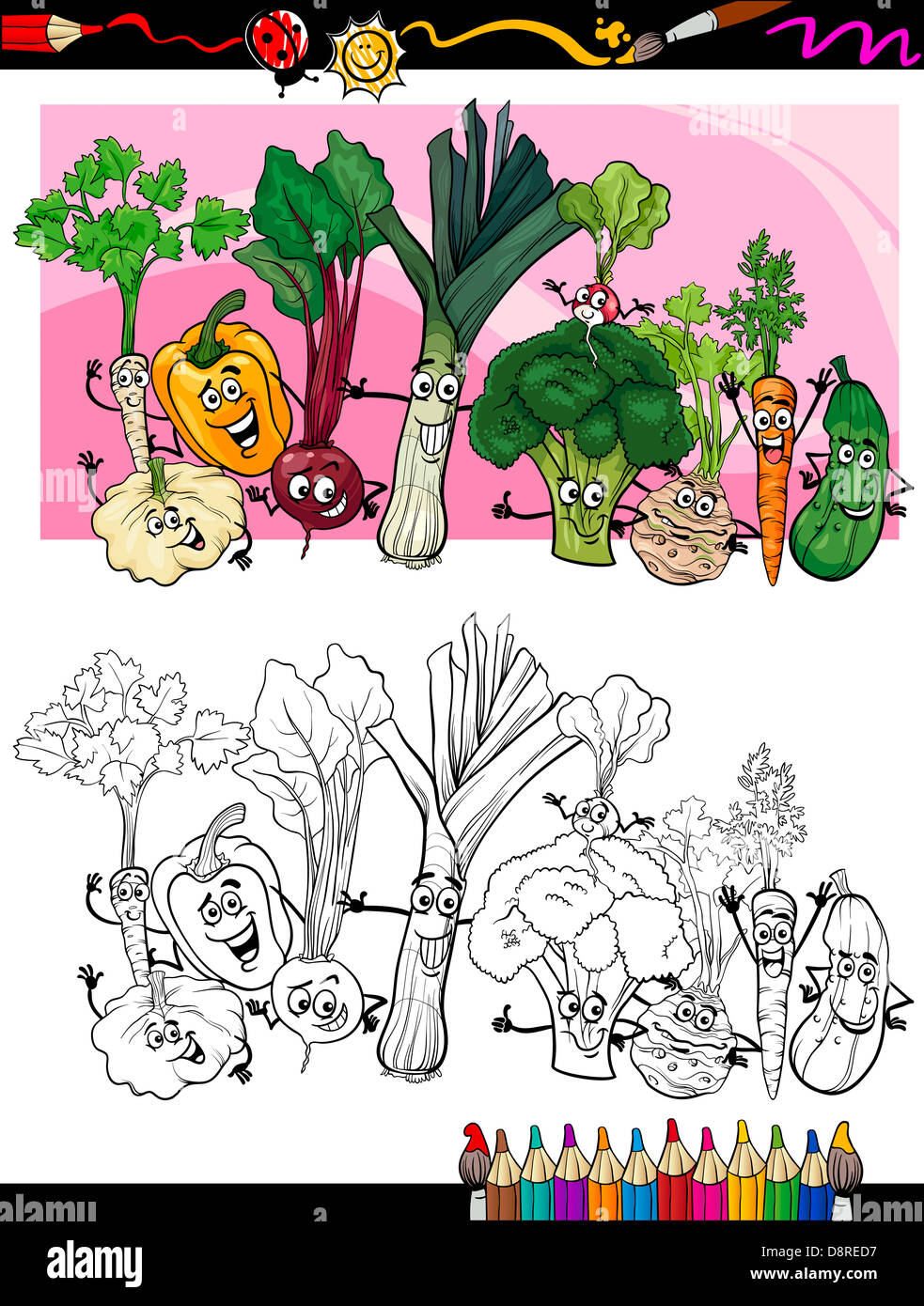 Coloring Book or Page Humor Cartoon Illustration of Comic Vegetables