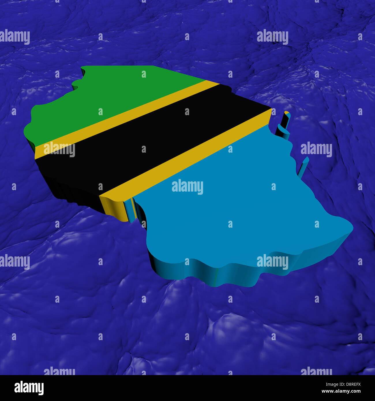 Tanzania map flag in abstract ocean illustration Stock Photo