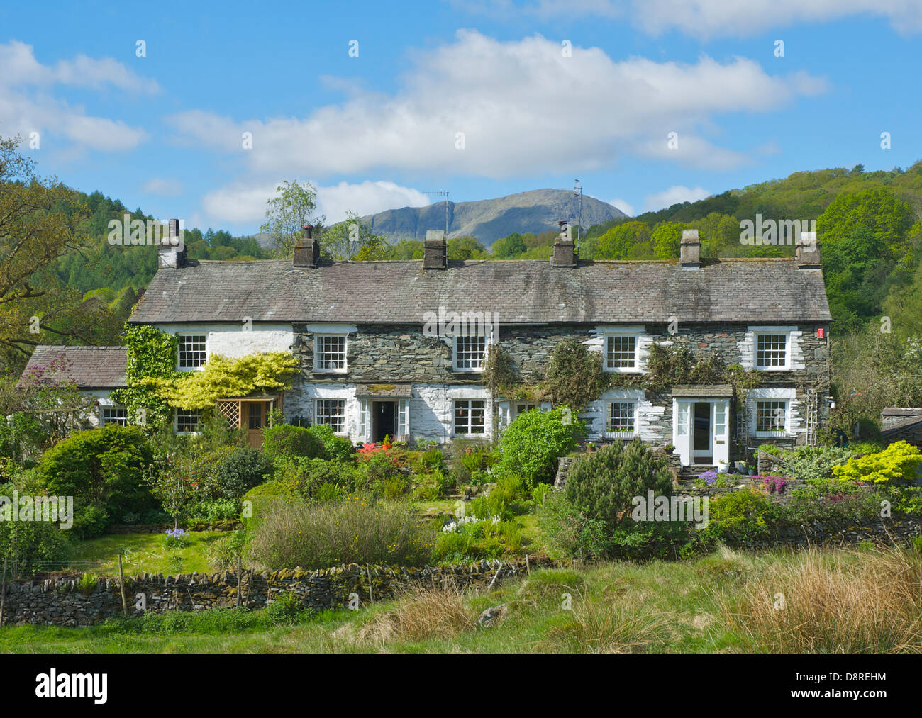 A terrace of houses in the village of Elterwater, Langdale, Lake