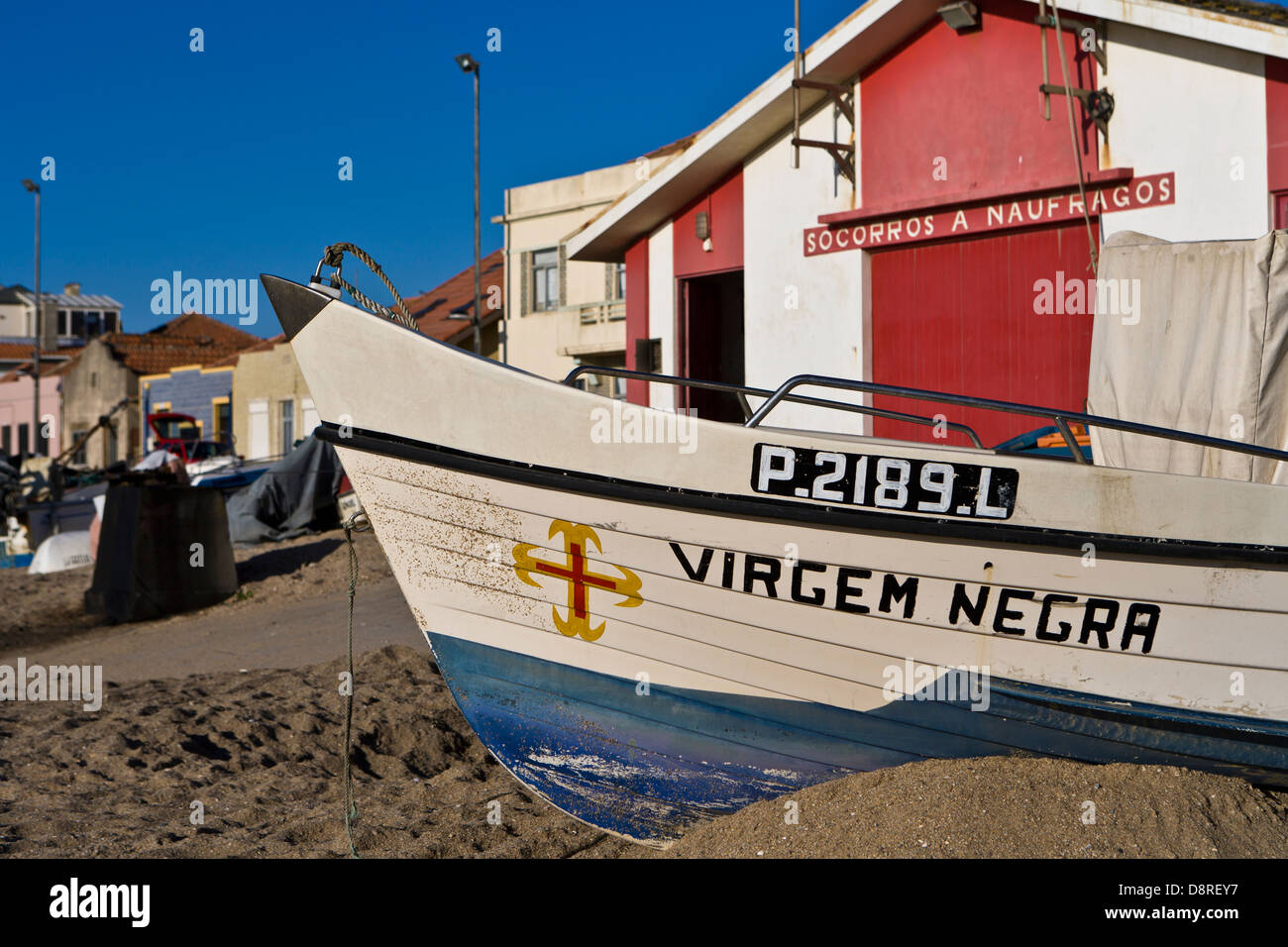 Boat in the Aguda beach, Vila Nova de Gaia Portugal Stock Photo