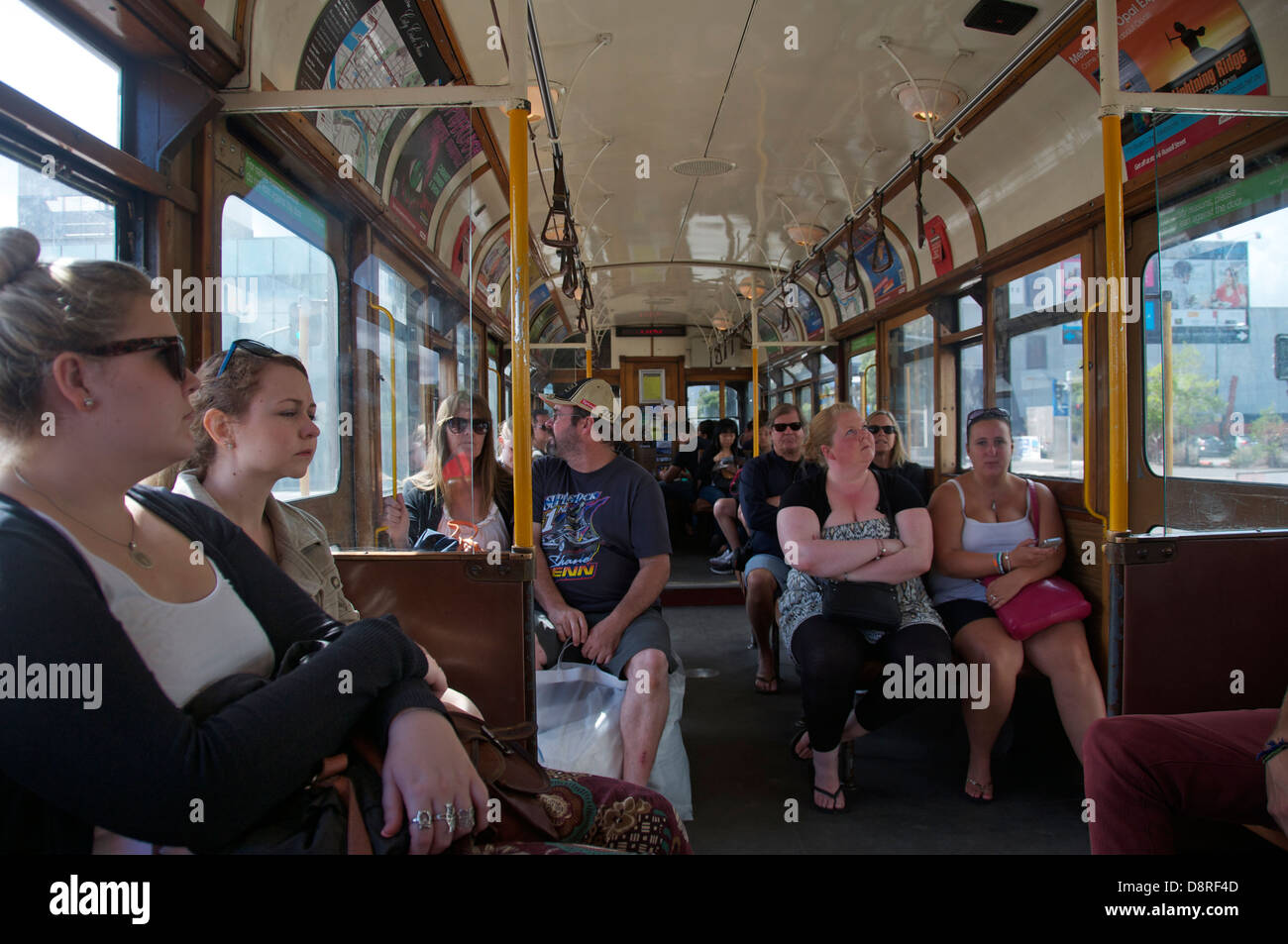 Interior tram with passengers Melbourne Victoria Australia Stock Photo