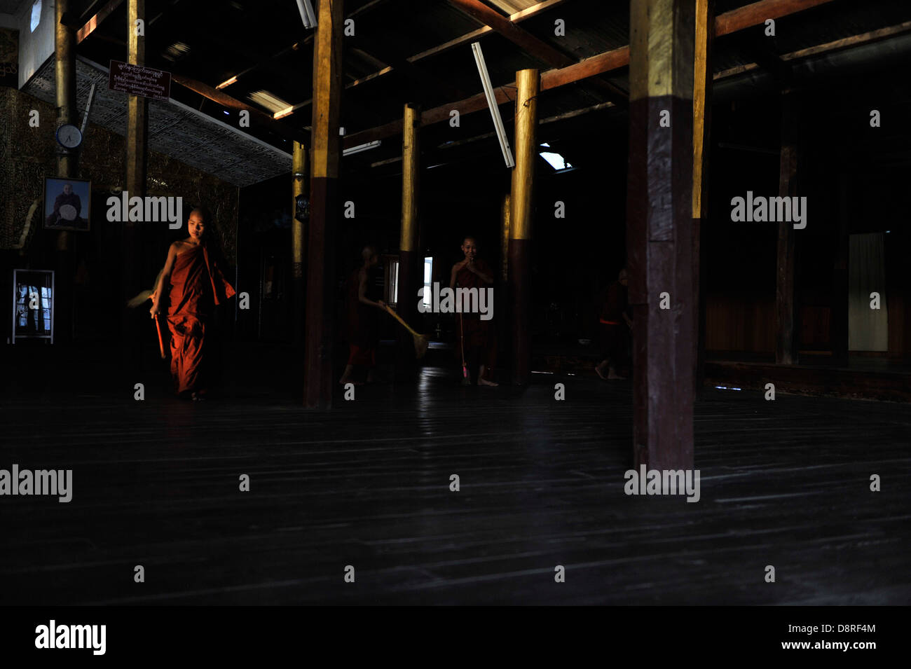 monks cleaning their temple Stock Photo