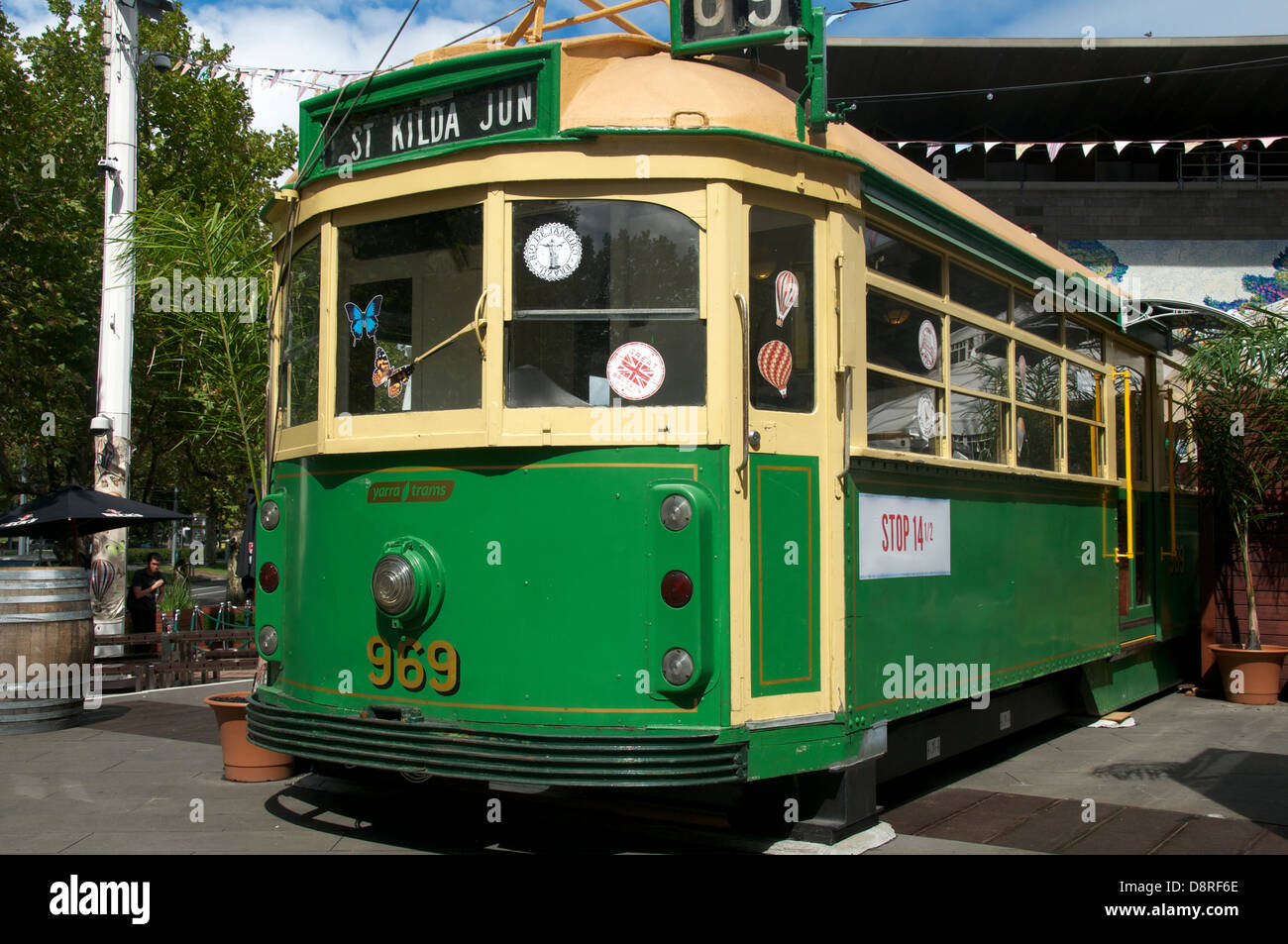 Old Melbourne tram converted into cafe Melbourne Victoria Australia Stock Photo