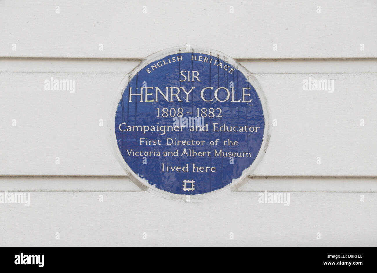 English Heritage blue plaque for Sir Henry Cole at 33 Thurloe Square, South Kensington, London, SW7, UK. Stock Photo