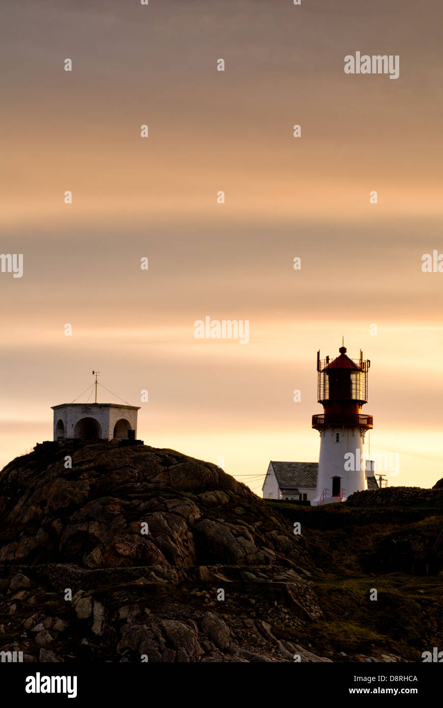 Sunset at Lindesnes lighthouse, Vest-Agder, Norway. Stock Photo
