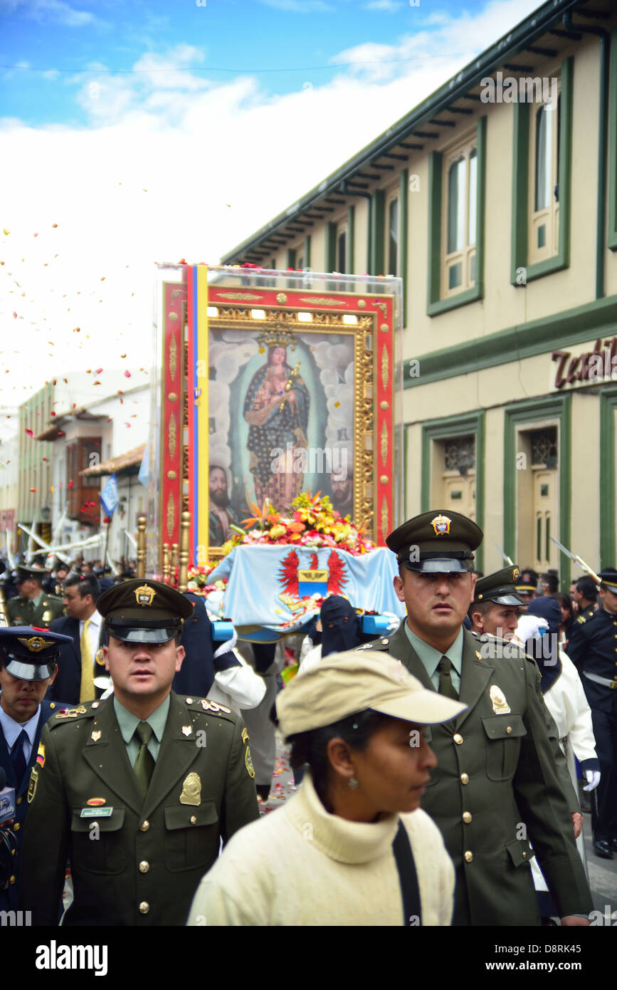 Catholic procession in honor to Virgin Mary. Tunja, Boyacá, Colombia, South America. Stock Photo