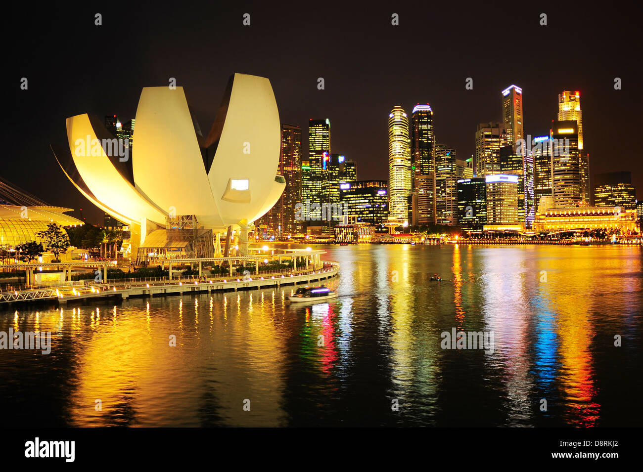 Skyline of Singapore at night. View from Helix bridge Stock Photo