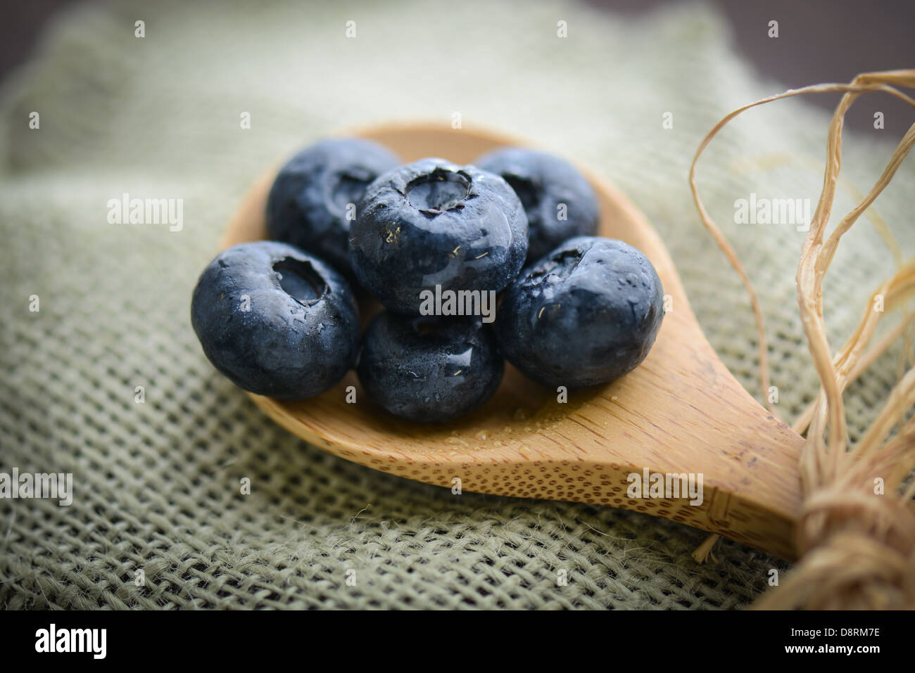 Blueberries on a Spoon Close Up Stock Photo