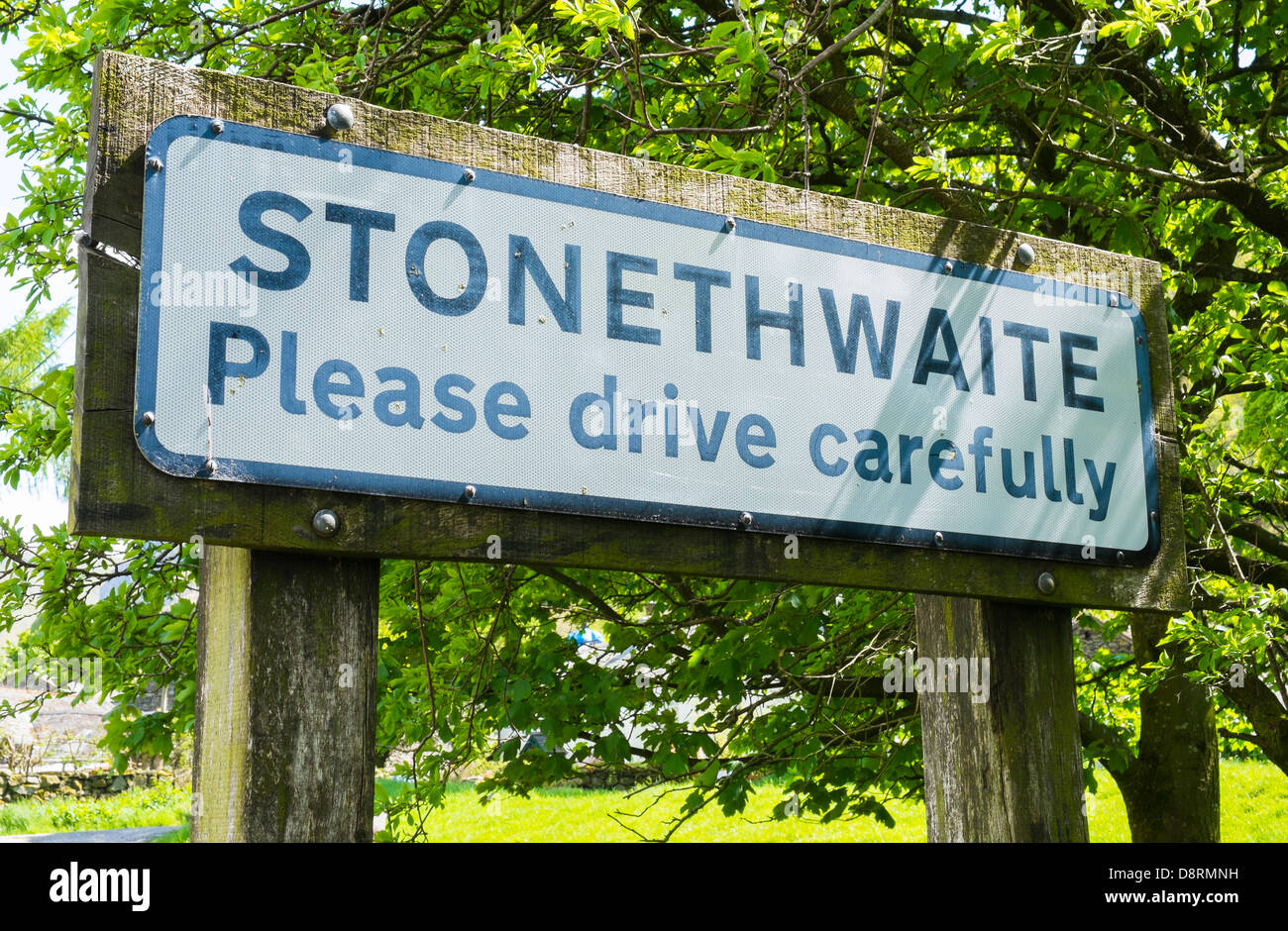 Stonethwaite, Please drive carefully sign. Stock Photo