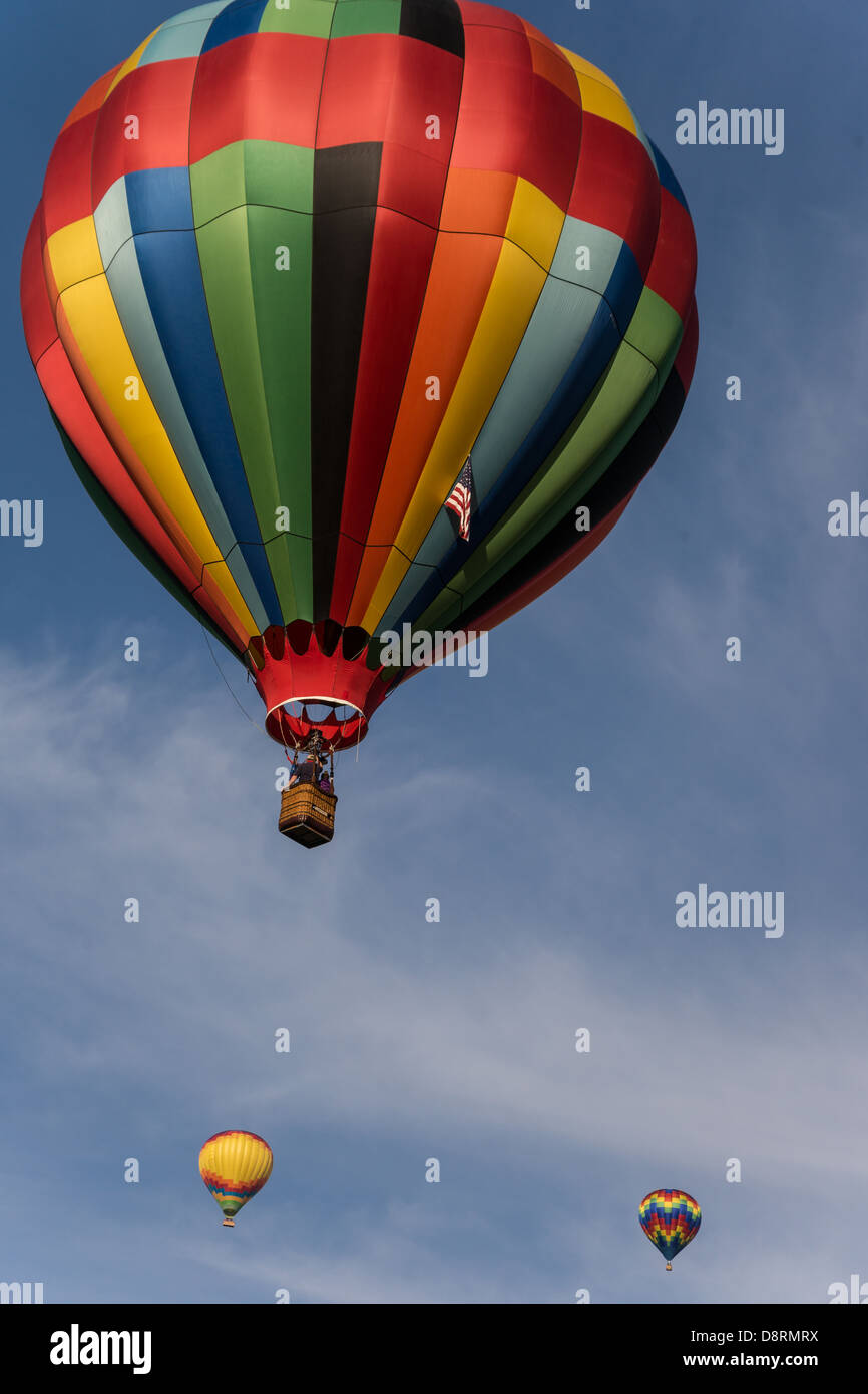 Colorful hot air balloons in flight over wine country at the Temecula