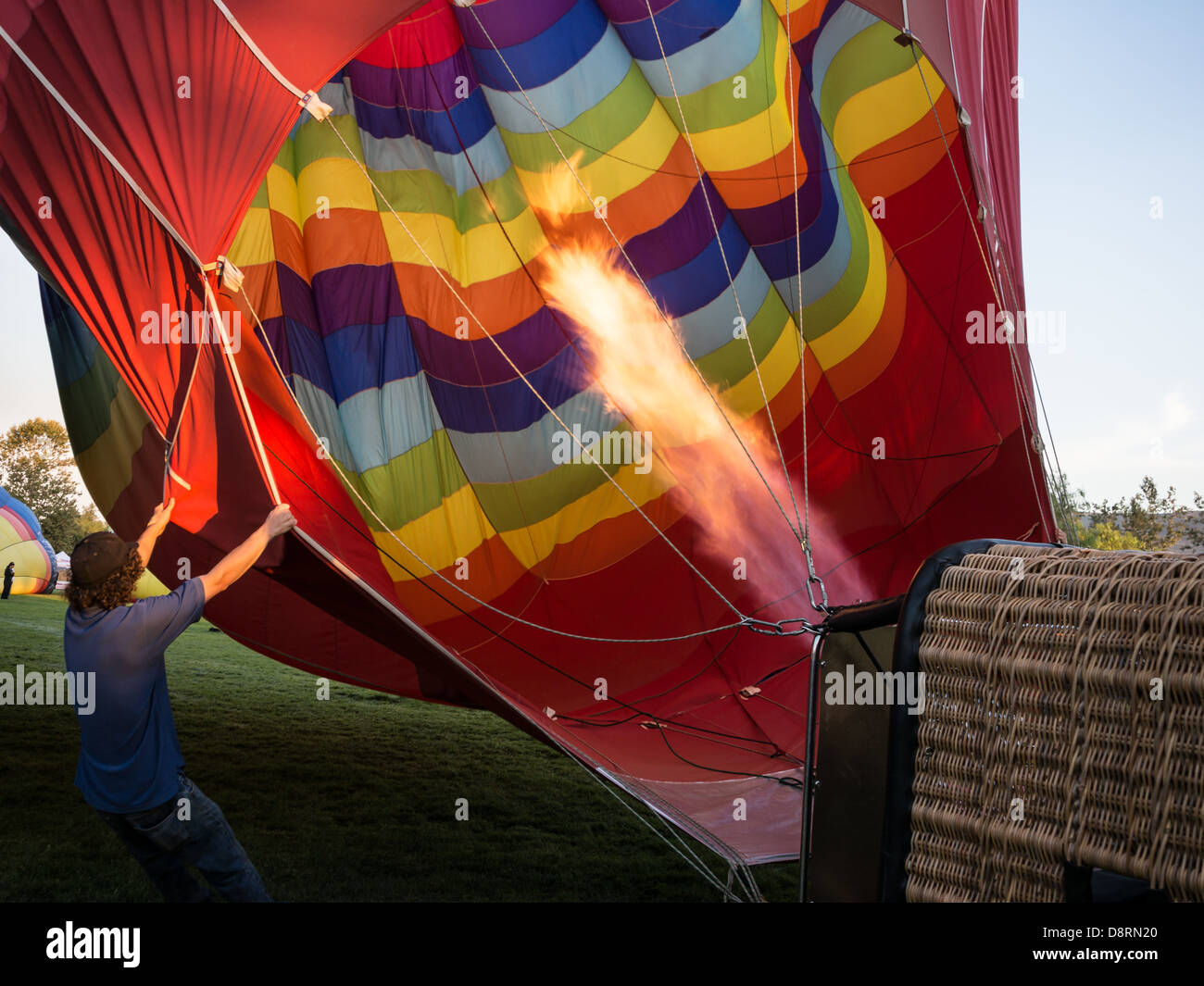 Propane fueled flames inside hot air balloon Stock Photo Alamy