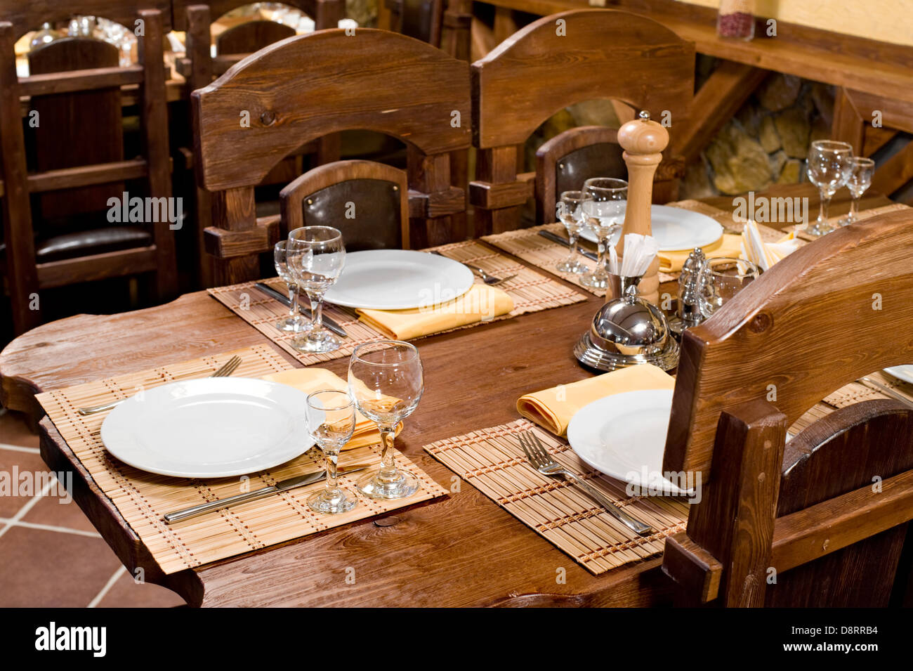 restaurant wooden interior Stock Photo