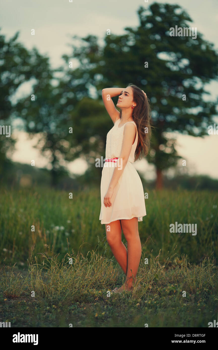 young beautiful girl with long hair portrait Stock Photo - Alamy