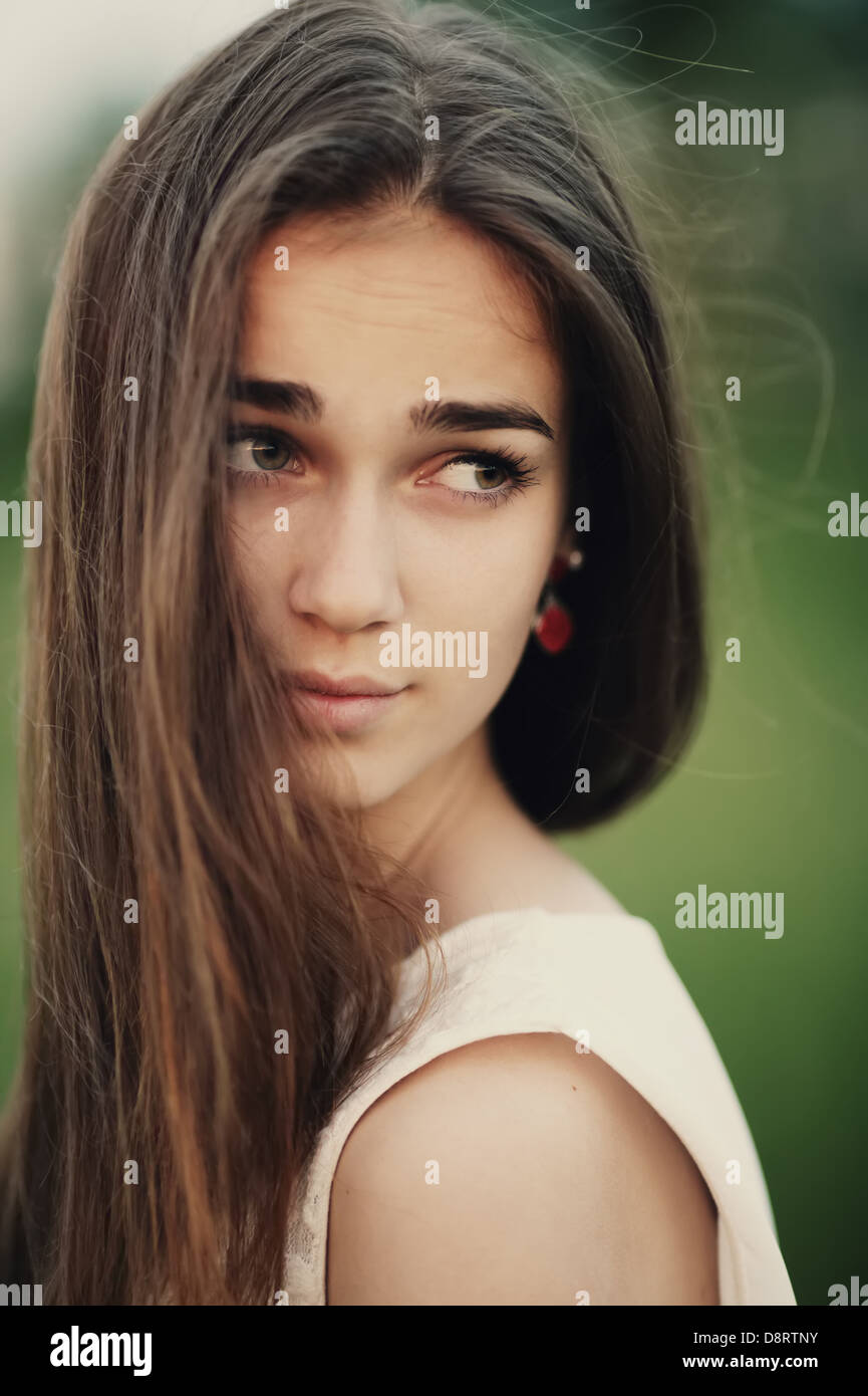 young beautiful girl with long hair portrait Stock Photo - Alamy