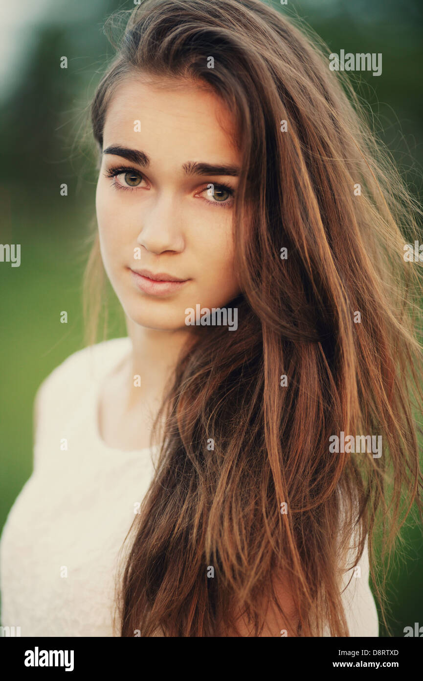 young beautiful girl with long hair portrait Stock Photo - Alamy