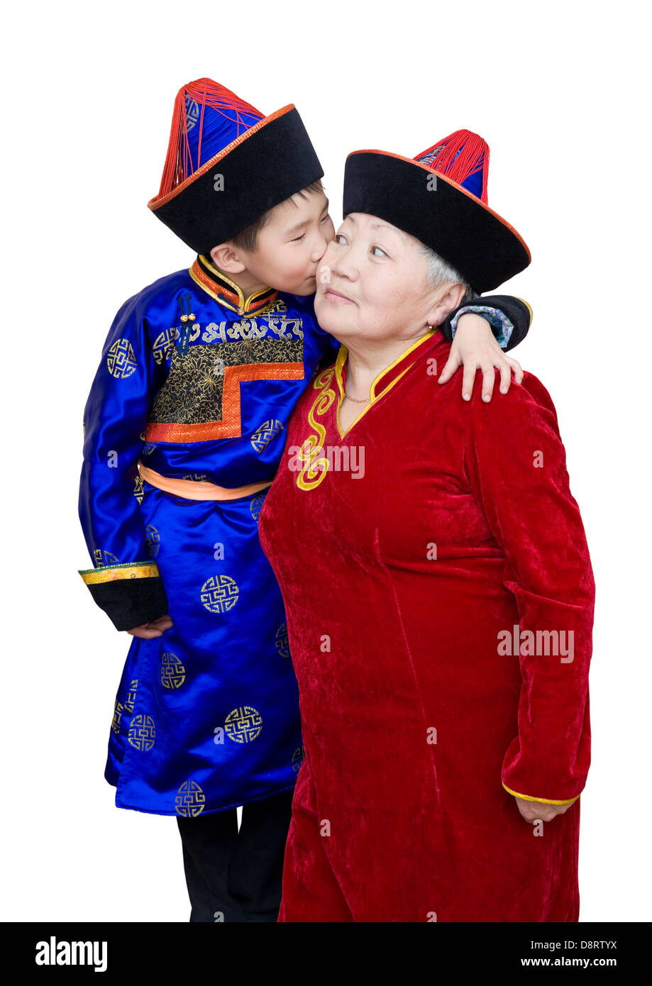 grandson kisses his grandmother Stock Photo