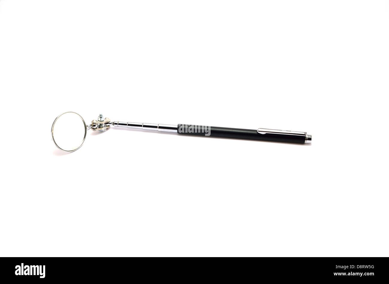Telescopic handle with a mirror on a white background Stock Photo