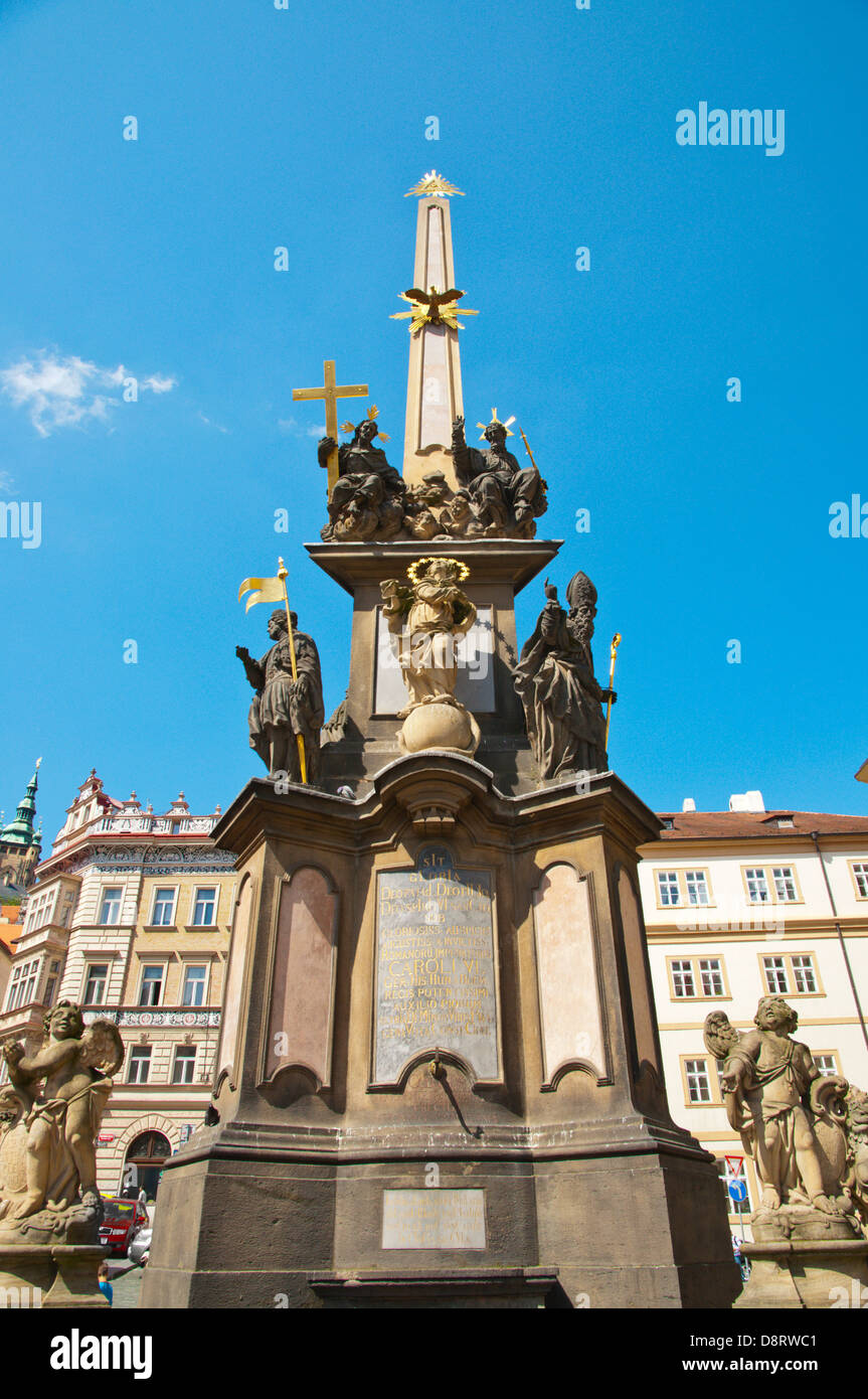 Column at Malostranske namesti square Mala Strana district Prague city Czech Republic Europe Stock Photo