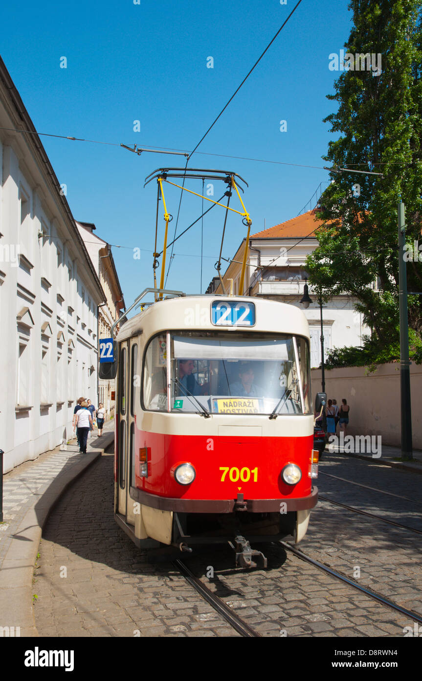 Tram 22 going through Mala Strana district Prague city Czech Republic Europe Stock Photo